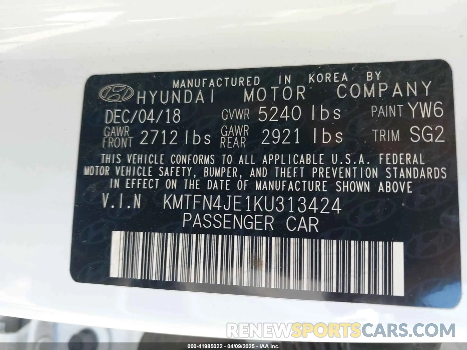 9 fotografías del automóvil dañado KMTFN4JE1KU313424 GENESIS G80 2019