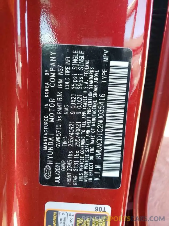 12 fotografías del automóvil dañado KMUMCDTC2NU035416 GENESIS GV70 BASE 2022