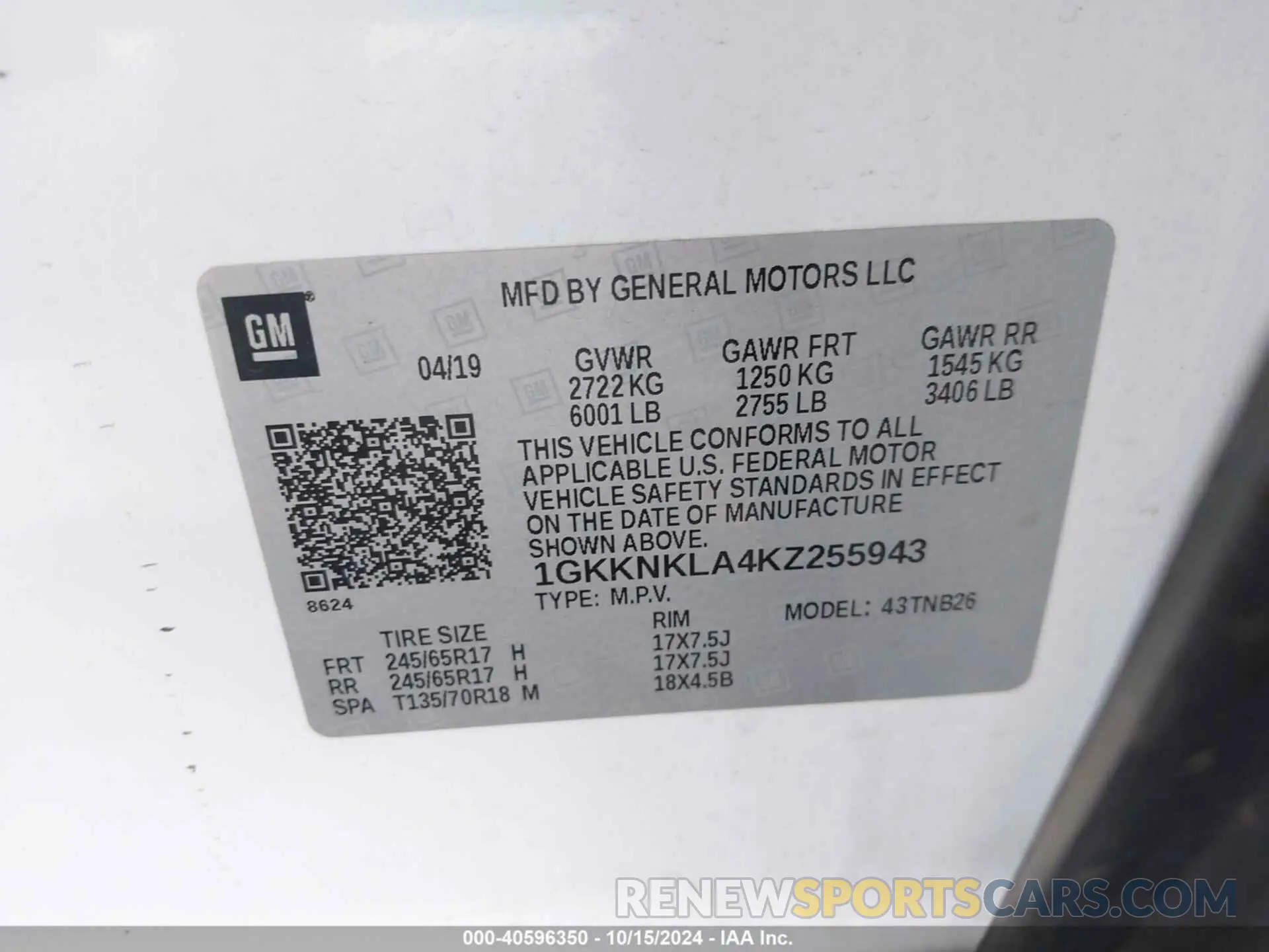9 fotografías del automóvil dañado 1GKKNKLA4KZ255943 GMC ACADIA 2019