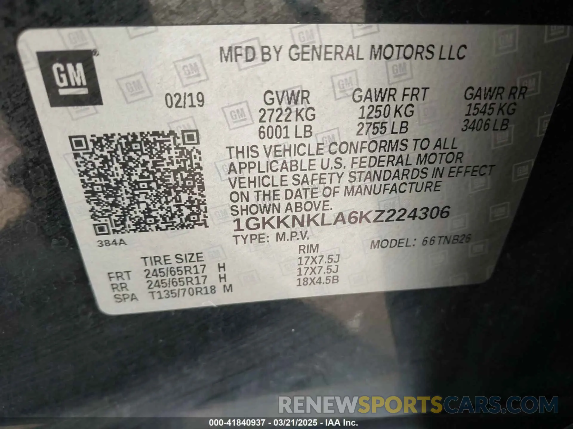 9 fotografías del automóvil dañado 1GKKNKLA6KZ224306 GMC ACADIA 2019