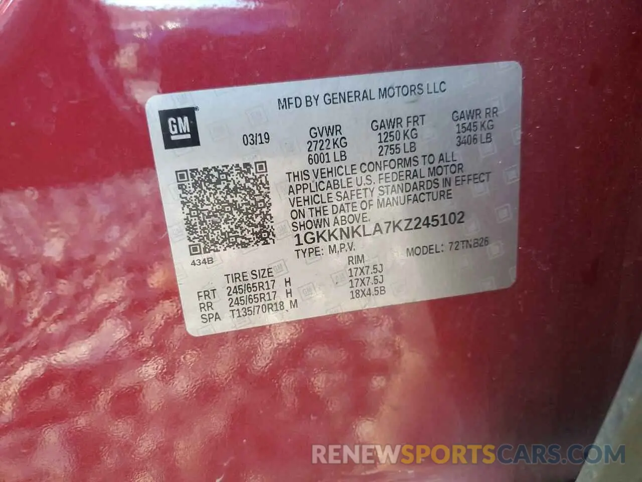 13 fotografías del automóvil dañado 1GKKNKLA7KZ245102 GMC ACADIA 2019