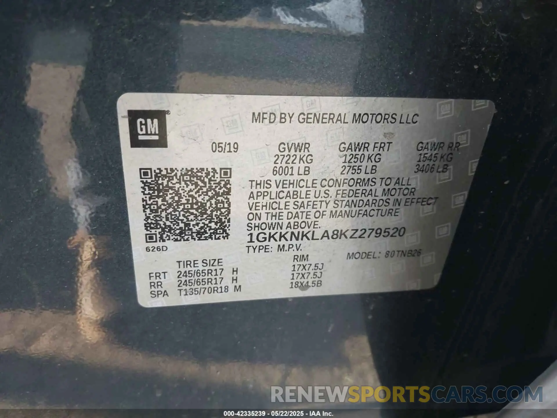 9 fotografías del automóvil dañado 1GKKNKLA8KZ279520 GMC ACADIA 2019