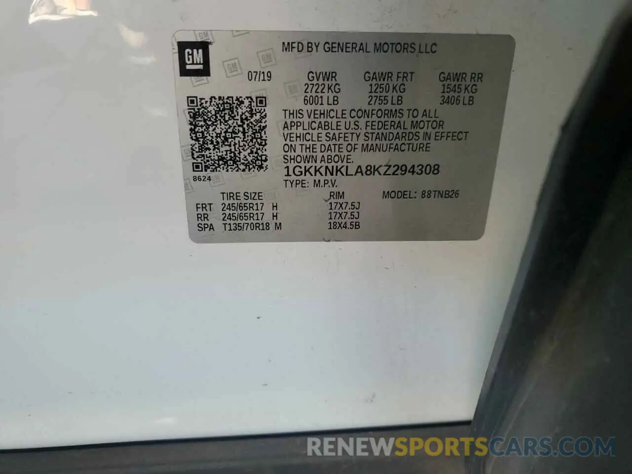 12 fotografías del automóvil dañado 1GKKNKLA8KZ294308 GMC ACADIA 2019