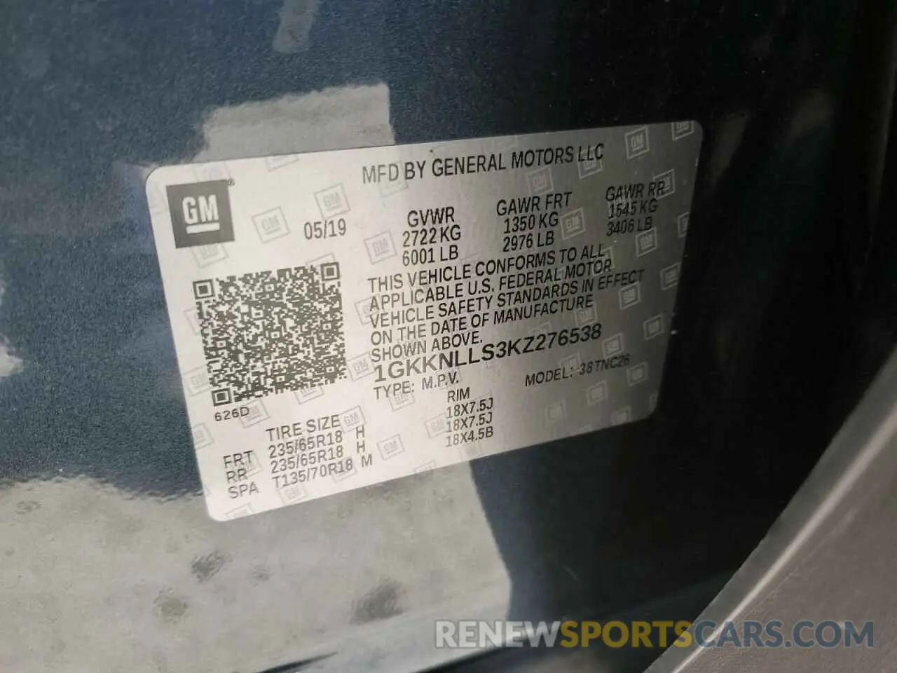 15 fotografías del automóvil dañado 1GKKNLLS3KZ276538 GMC ACADIA 2019