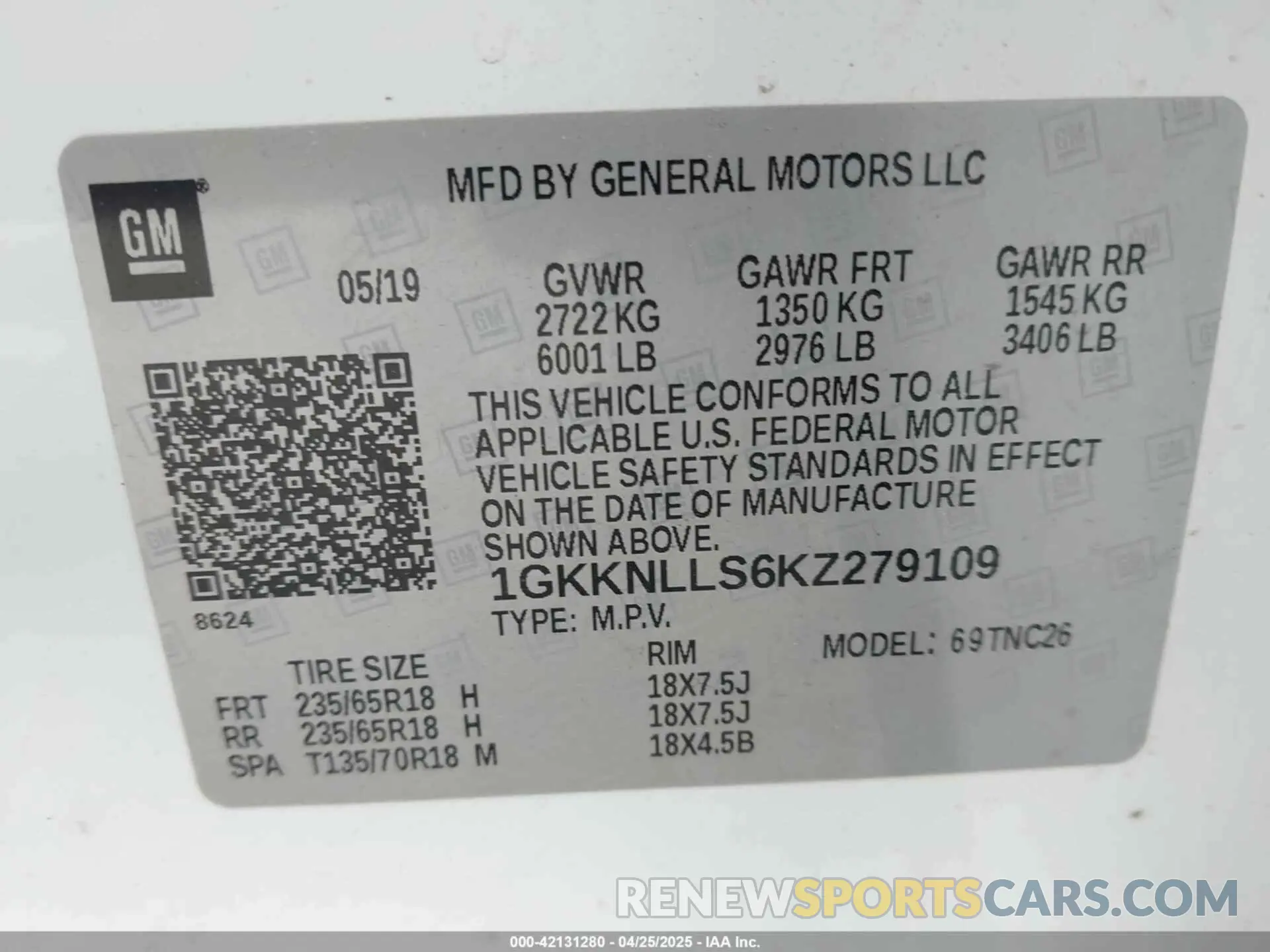 9 fotografías del automóvil dañado 1GKKNLLS6KZ279109 GMC ACADIA 2019