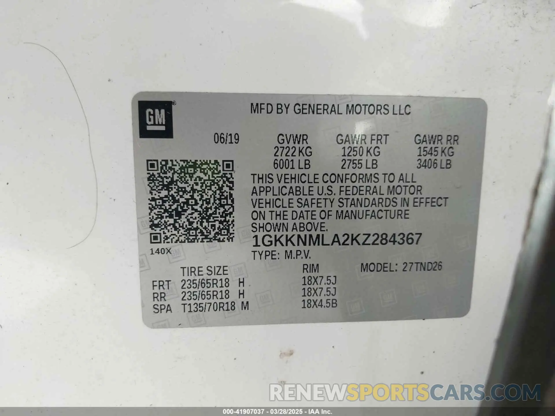 9 fotografías del automóvil dañado 1GKKNMLA2KZ284367 GMC ACADIA 2019