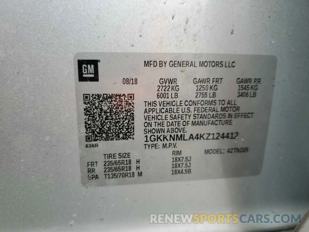 14 fotografías del automóvil dañado 1GKKNMLA4KZ124412 GMC ACADIA 2019
