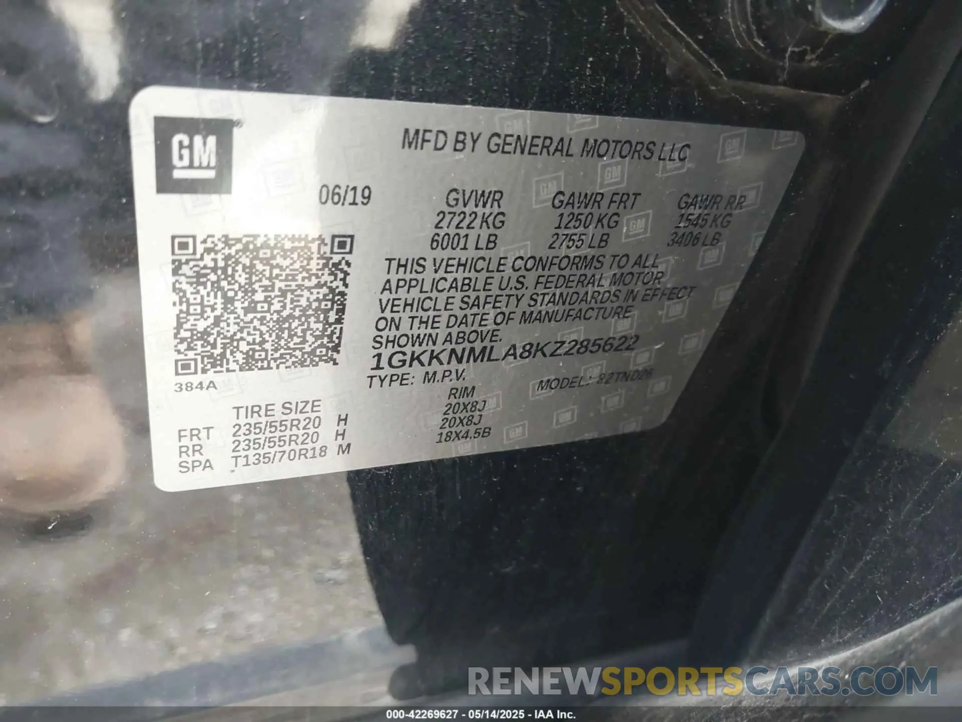 9 fotografías del automóvil dañado 1GKKNMLA8KZ285622 GMC ACADIA 2019