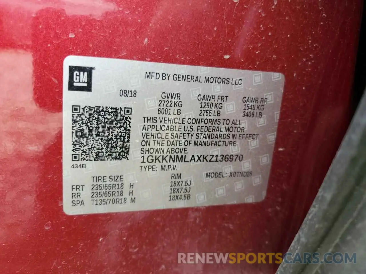 13 fotografías del automóvil dañado 1GKKNMLAXKZ136970 GMC ACADIA 2019