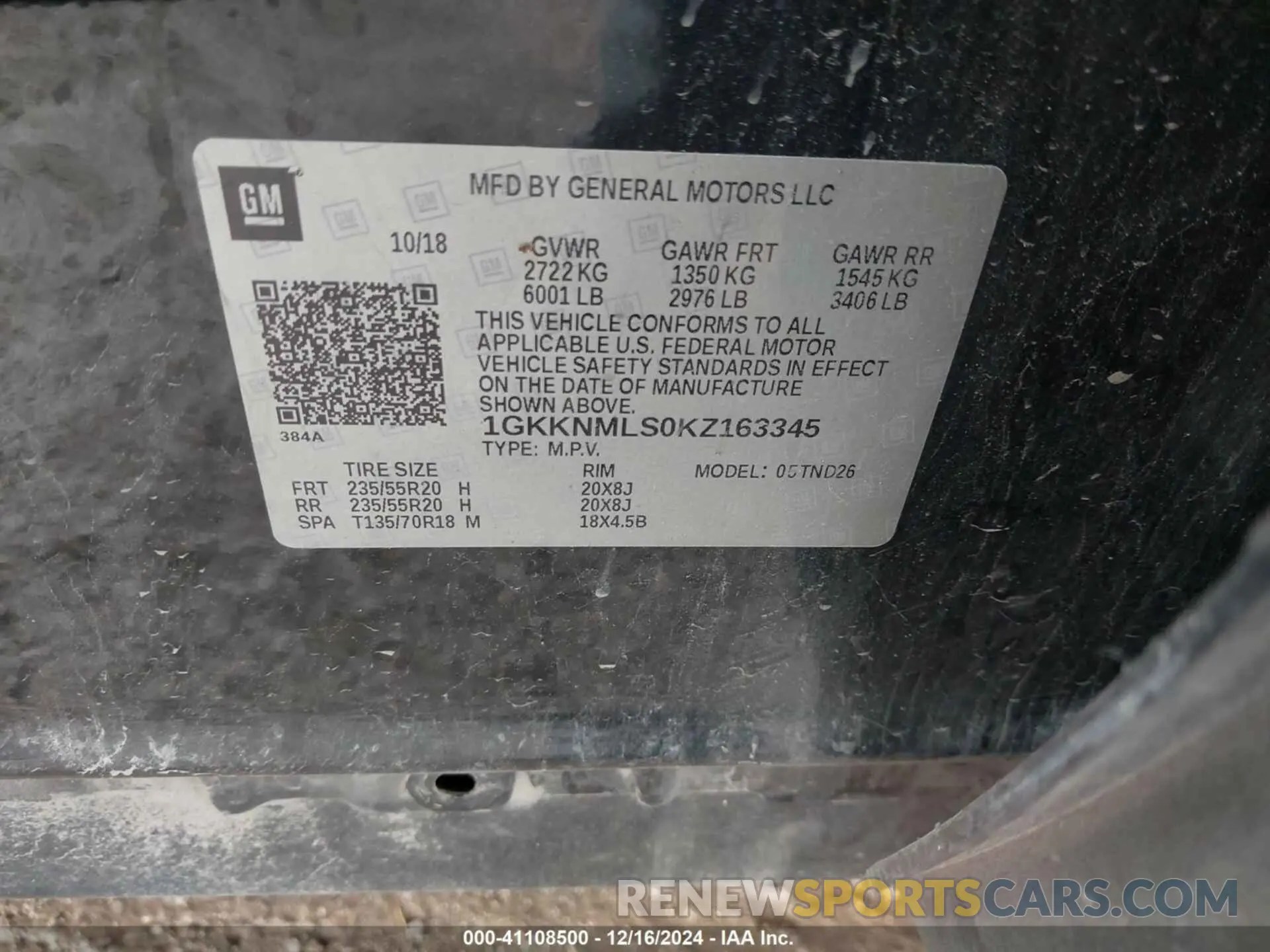 9 fotografías del automóvil dañado 1GKKNMLS0KZ163345 GMC ACADIA 2019