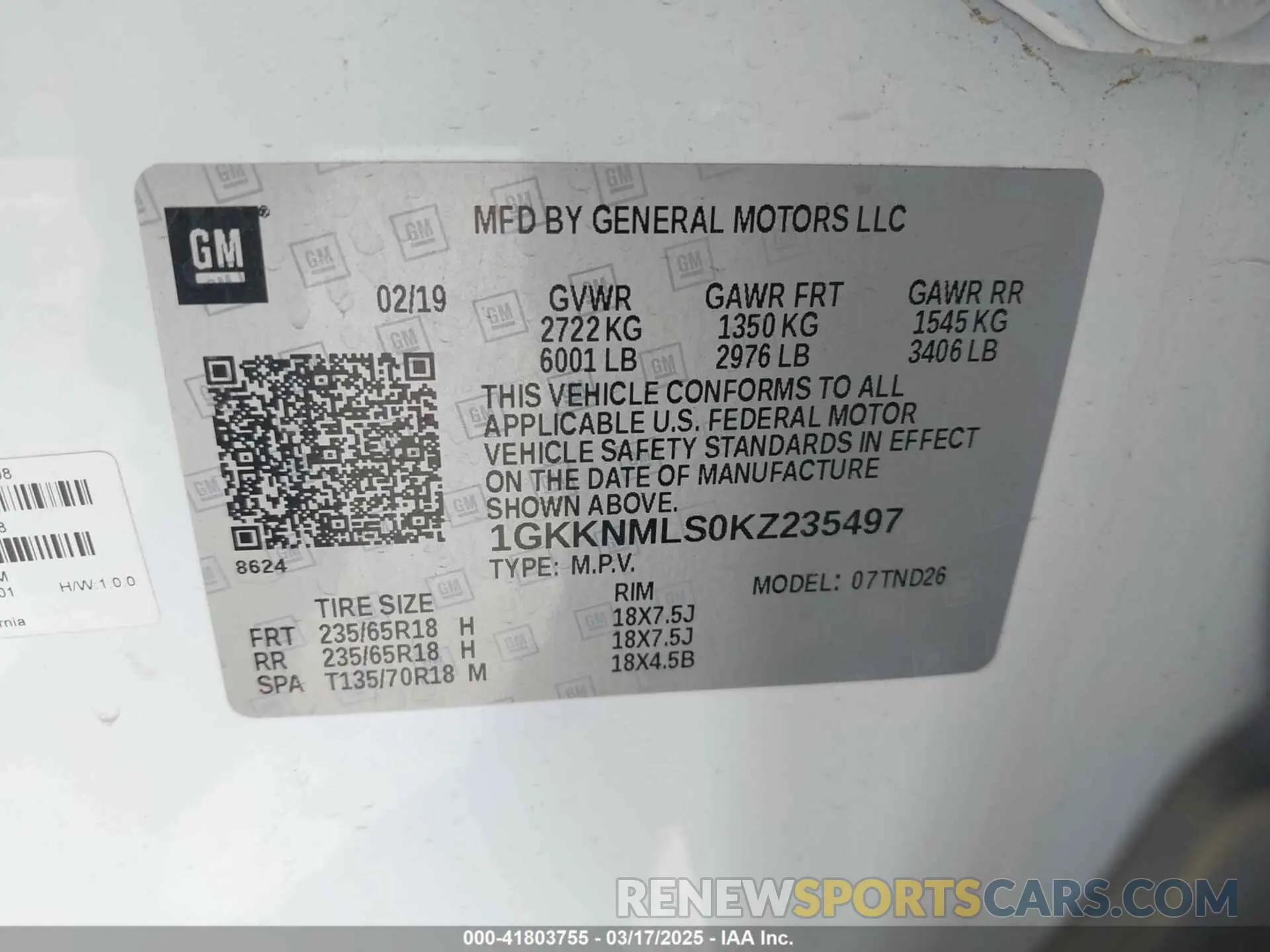9 fotografías del automóvil dañado 1GKKNMLS0KZ235497 GMC ACADIA 2019