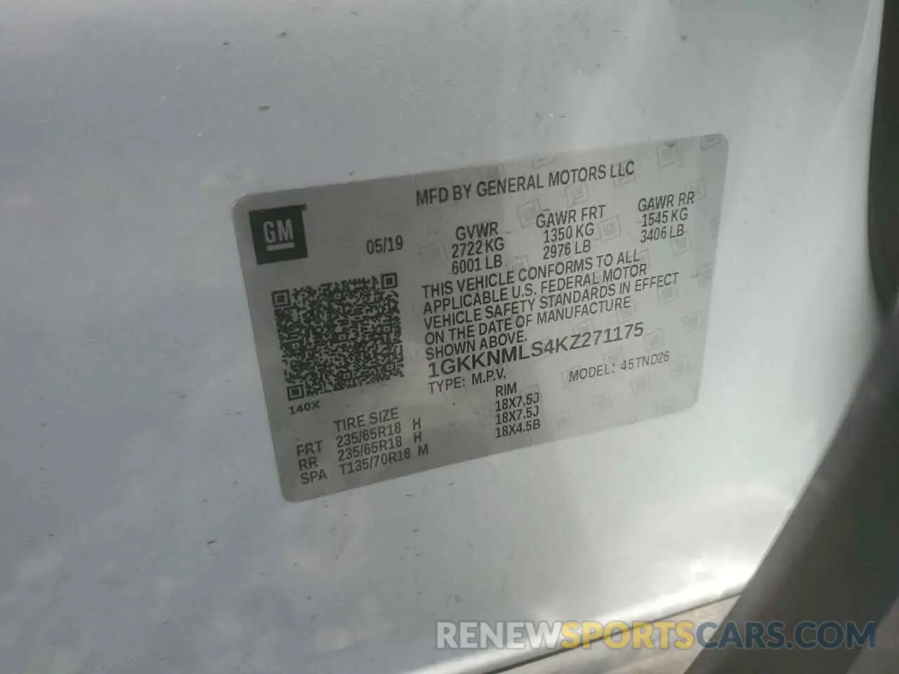 13 fotografías del automóvil dañado 1GKKNMLS4KZ271175 GMC ACADIA 2019