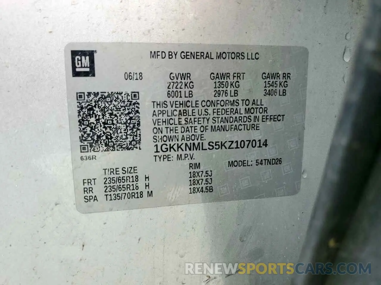13 fotografías del automóvil dañado 1GKKNMLS5KZ107014 GMC ACADIA 2019