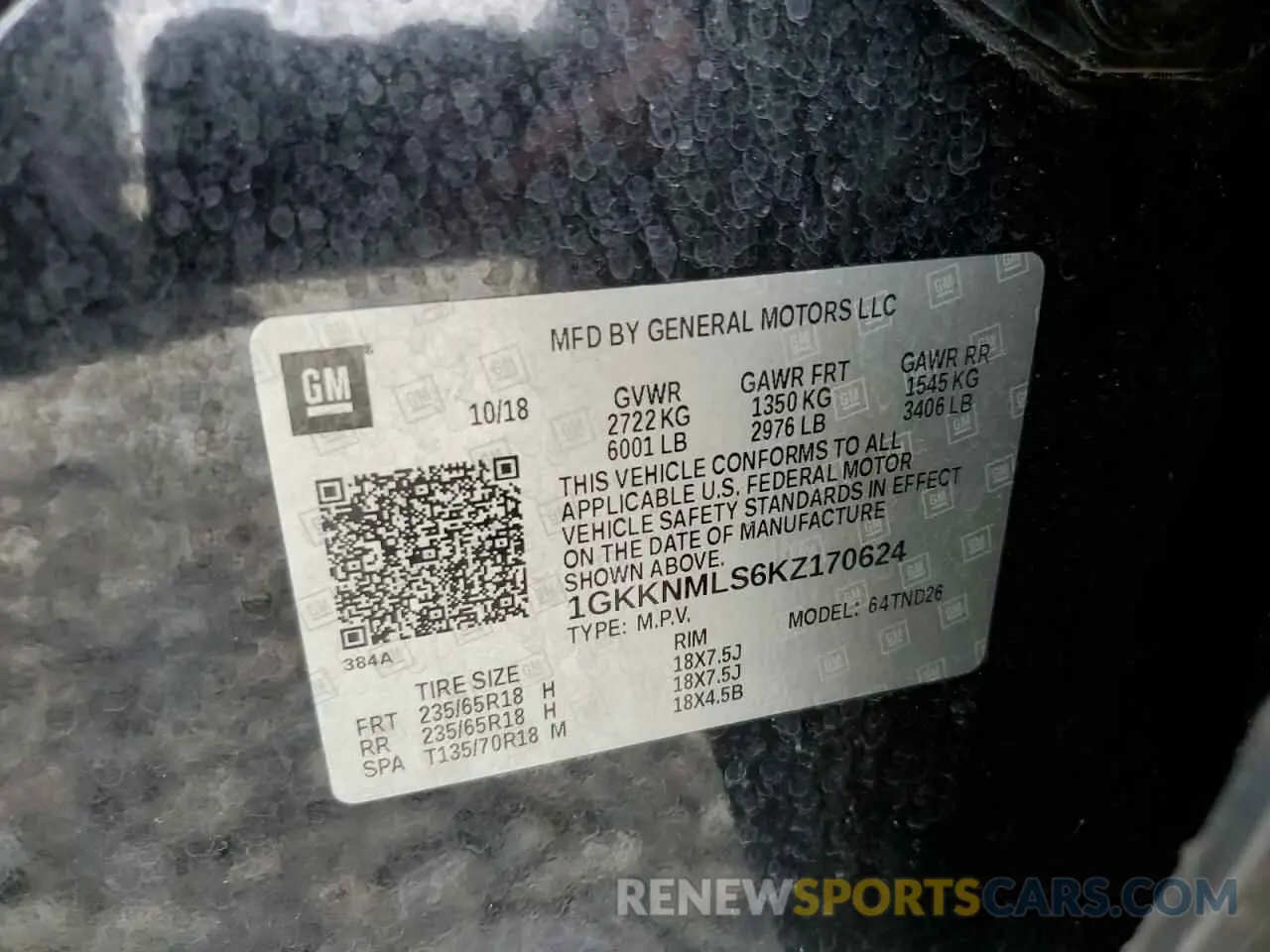13 fotografías del automóvil dañado 1GKKNMLS6KZ170624 GMC ACADIA 2019