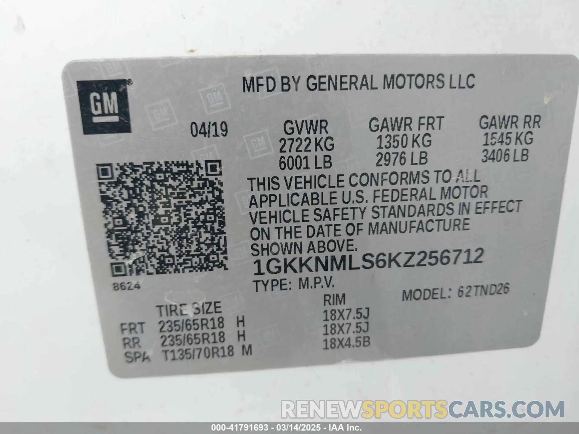 9 fotografías del automóvil dañado 1GKKNMLS6KZ256712 GMC ACADIA 2019