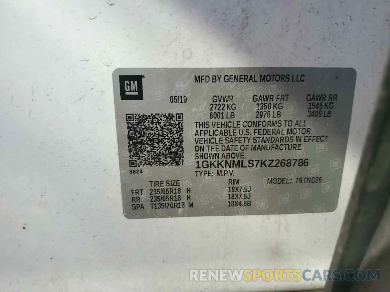 14 fotografías del automóvil dañado 1GKKNMLS7KZ268786 GMC ACADIA 2019