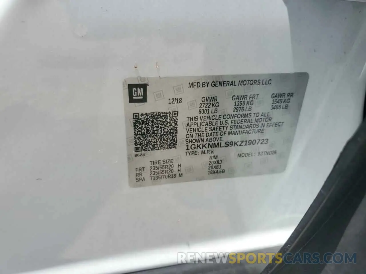13 fotografías del automóvil dañado 1GKKNMLS9KZ190723 GMC ACADIA 2019