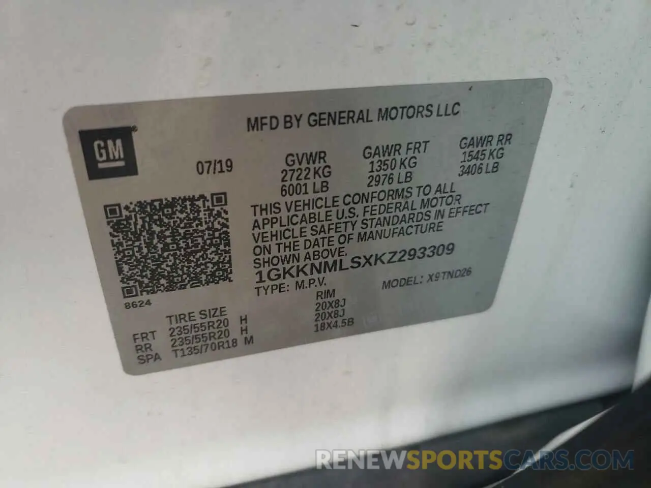 13 fotografías del automóvil dañado 1GKKNMLSXKZ293309 GMC ACADIA 2019