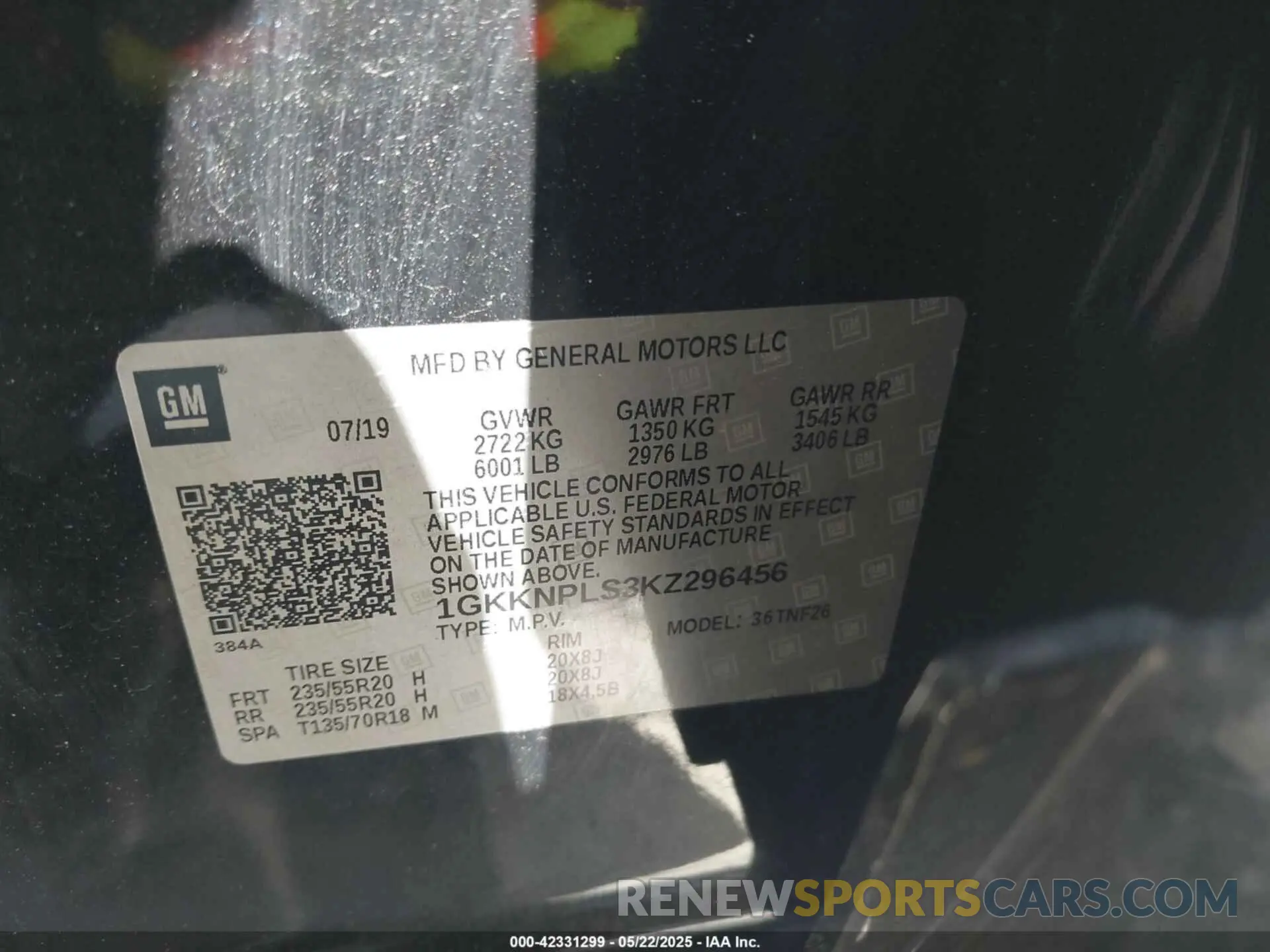 9 fotografías del automóvil dañado 1GKKNPLS3KZ296456 GMC ACADIA 2019