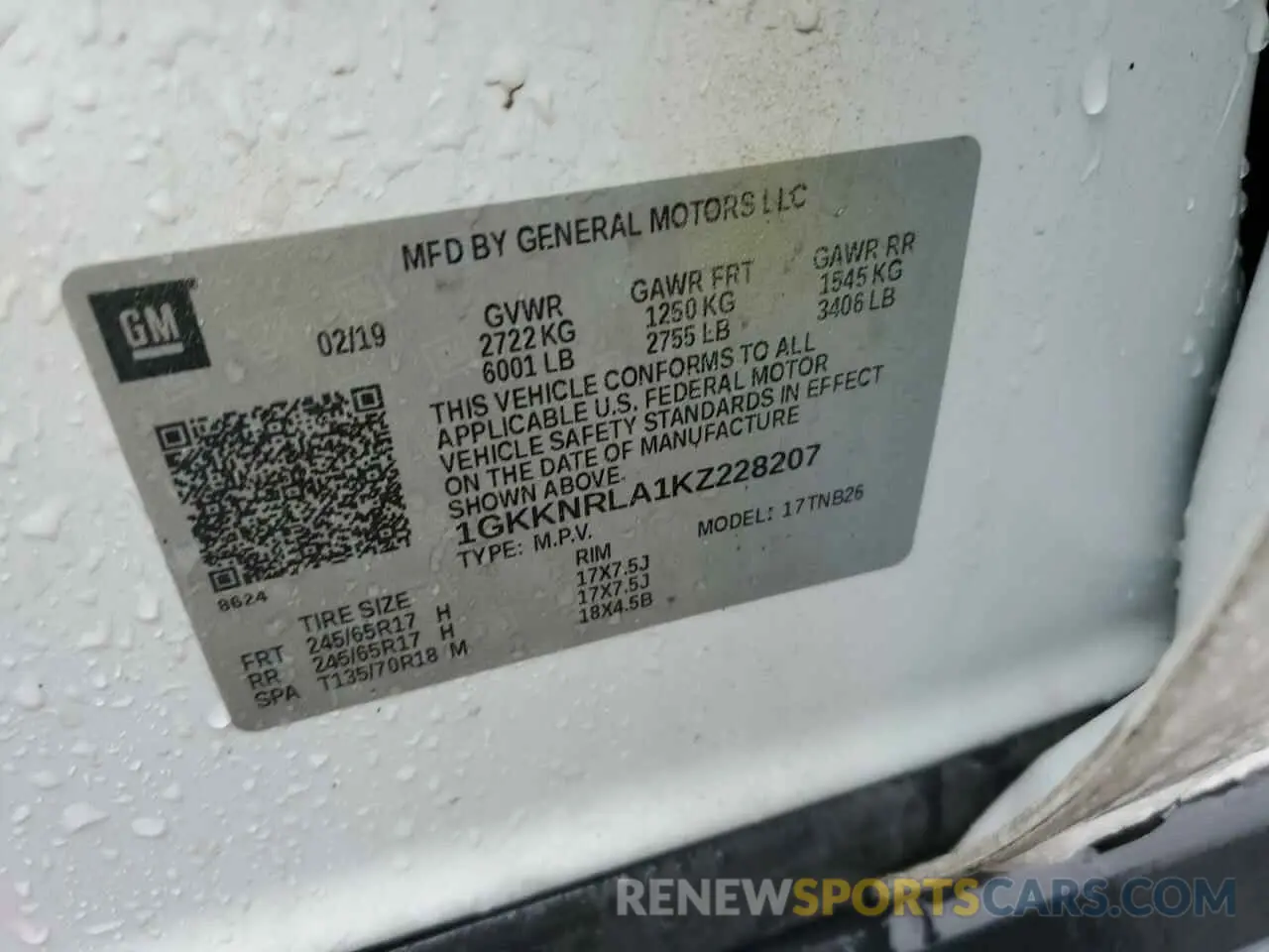 13 fotografías del automóvil dañado 1GKKNRLA1KZ228207 GMC ACADIA 2019