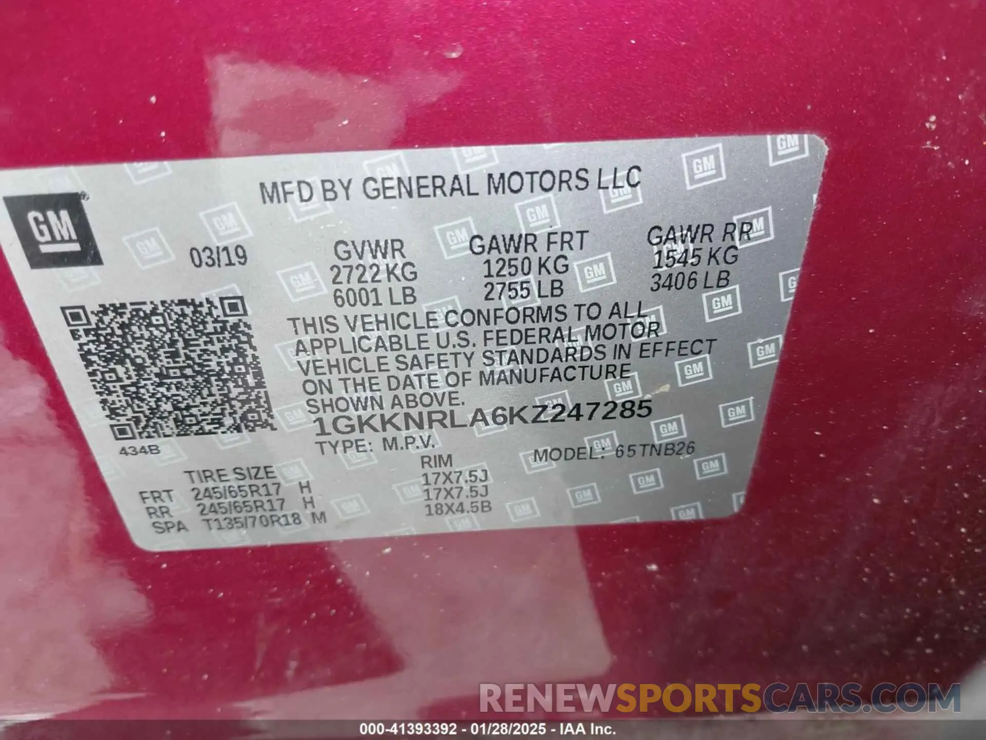 9 fotografías del automóvil dañado 1GKKNRLA6KZ247285 GMC ACADIA 2019