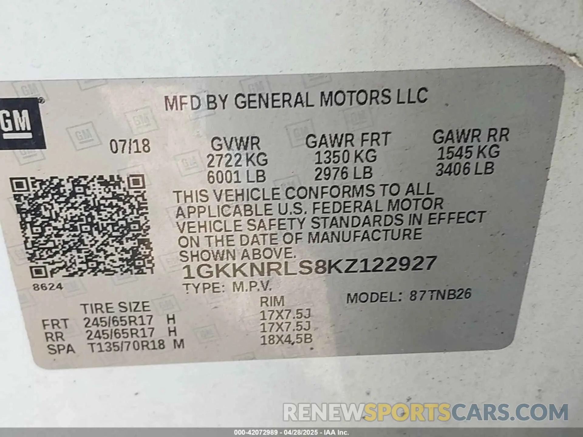 9 fotografías del automóvil dañado 1GKKNRLS8KZ122927 GMC ACADIA 2019