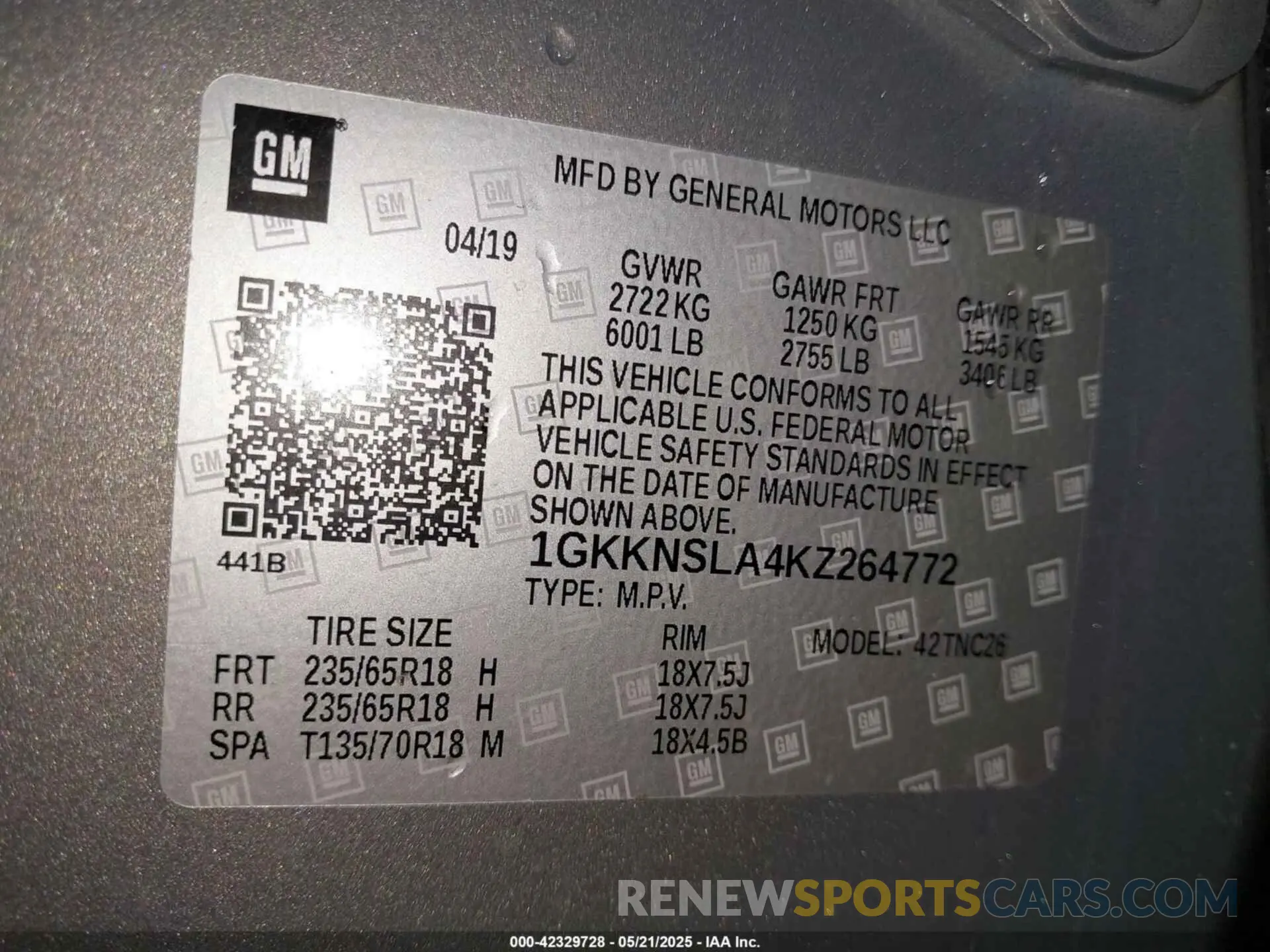 9 fotografías del automóvil dañado 1GKKNSLA4KZ264772 GMC ACADIA 2019