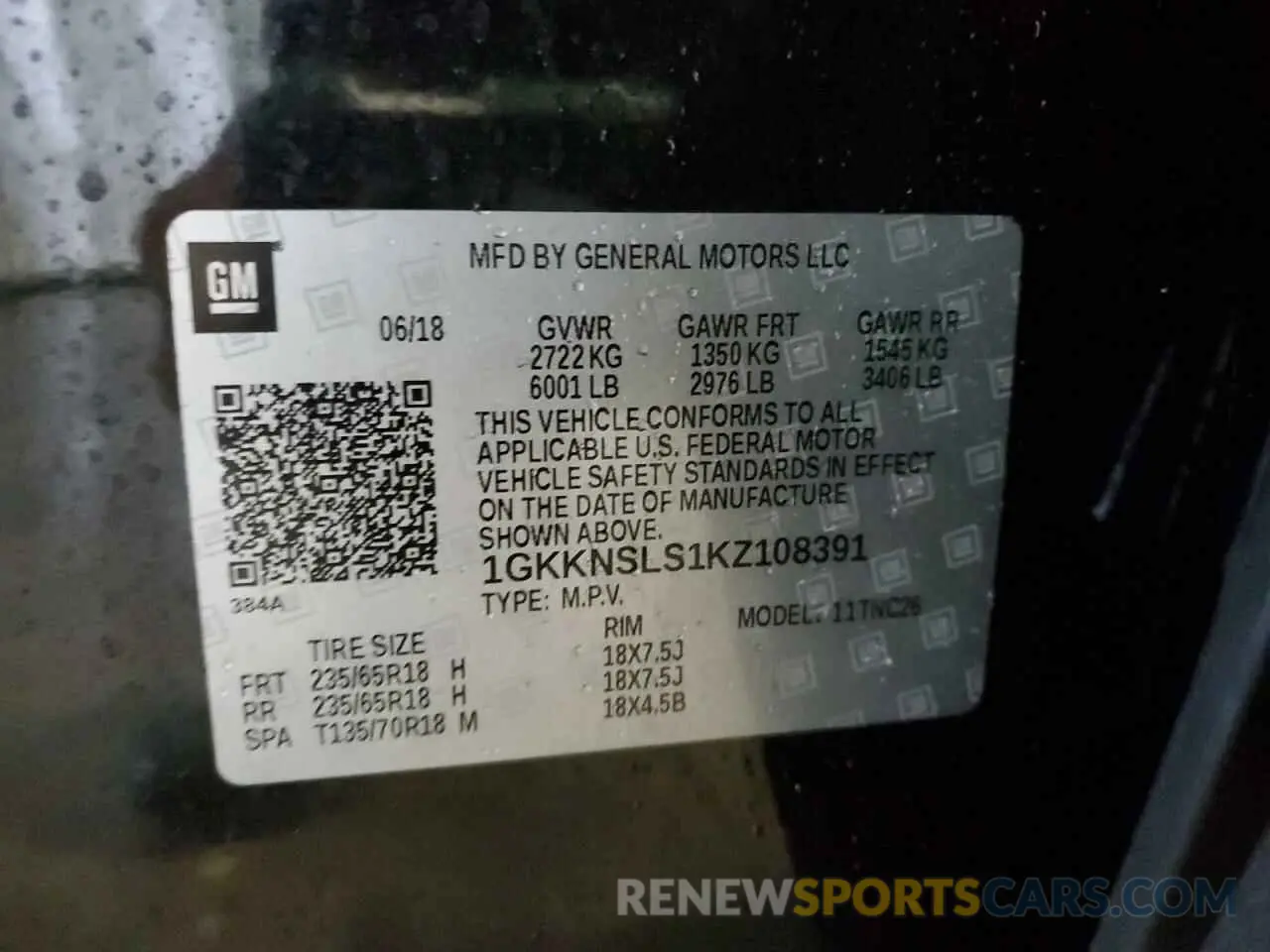 13 fotografías del automóvil dañado 1GKKNSLS1KZ108391 GMC ACADIA 2019
