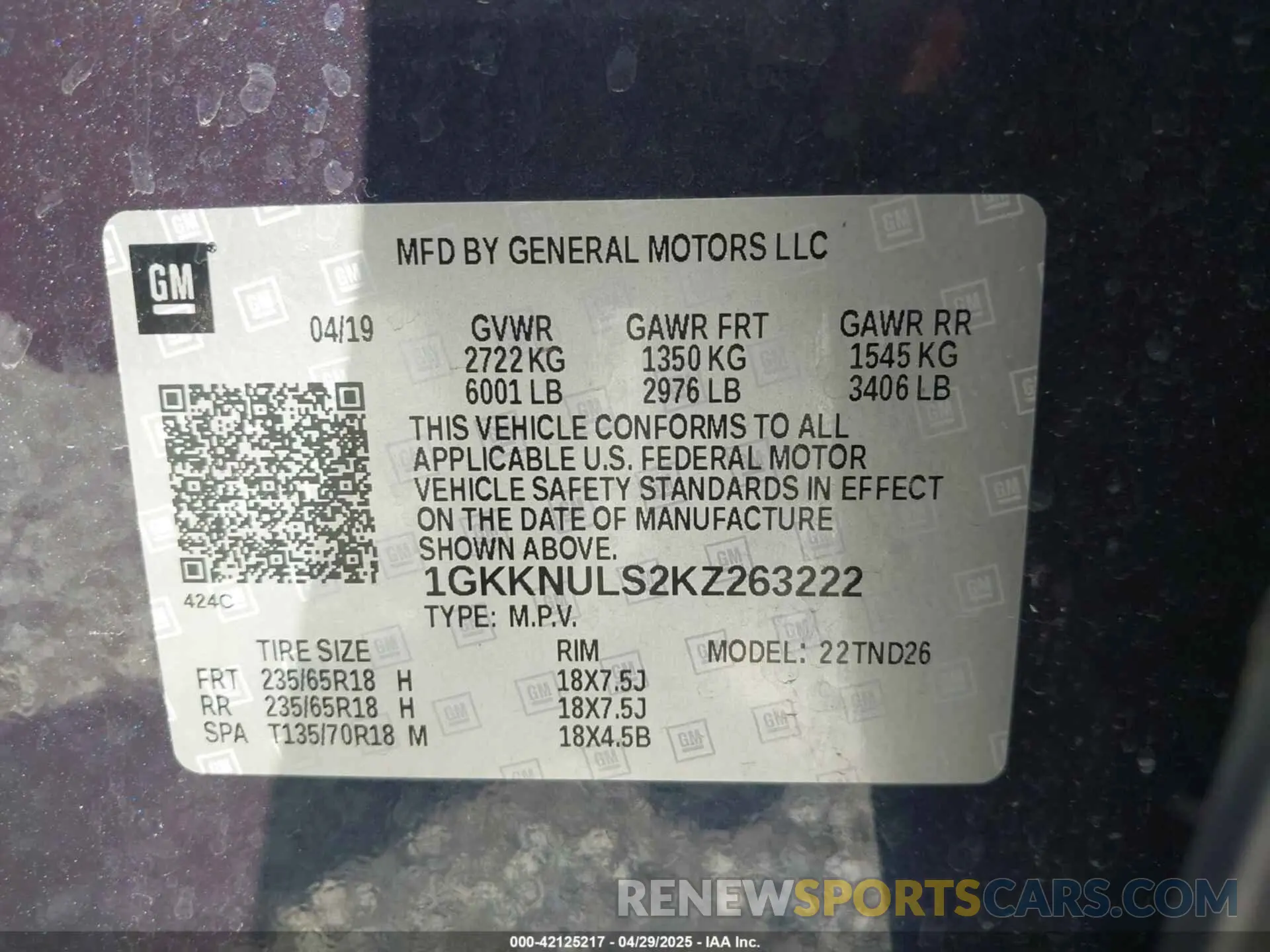 9 fotografías del automóvil dañado 1GKKNULS2KZ263222 GMC ACADIA 2019