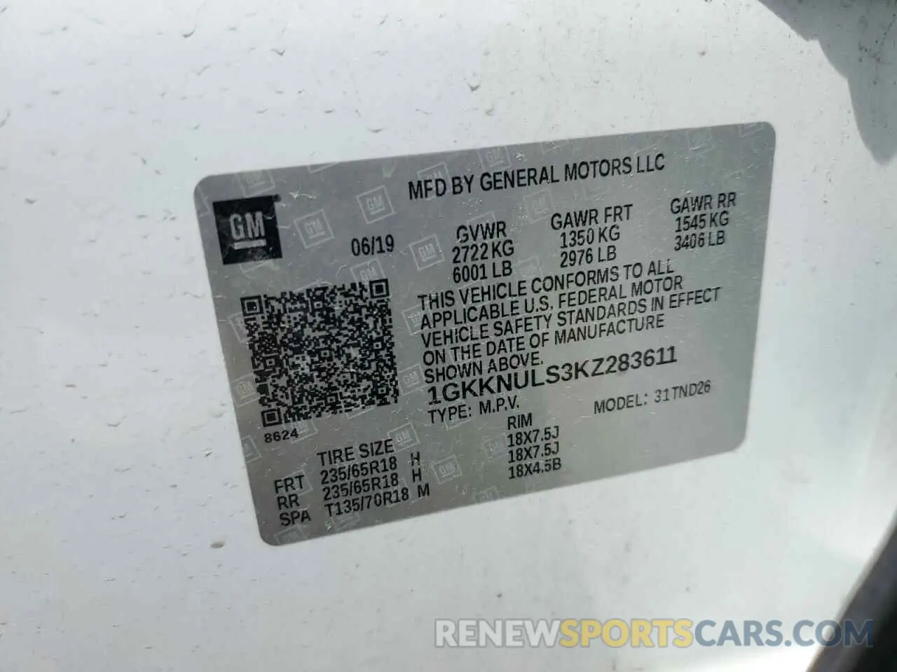 13 fotografías del automóvil dañado 1GKKNULS3KZ283611 GMC ACADIA 2019