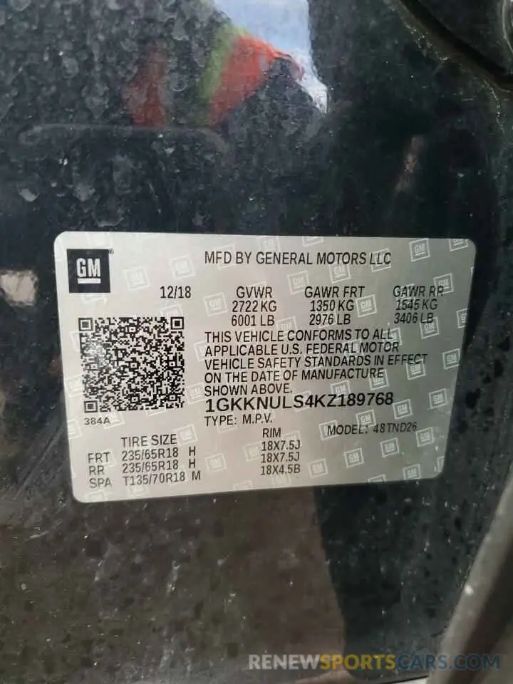 13 fotografías del automóvil dañado 1GKKNULS4KZ189768 GMC ACADIA 2019