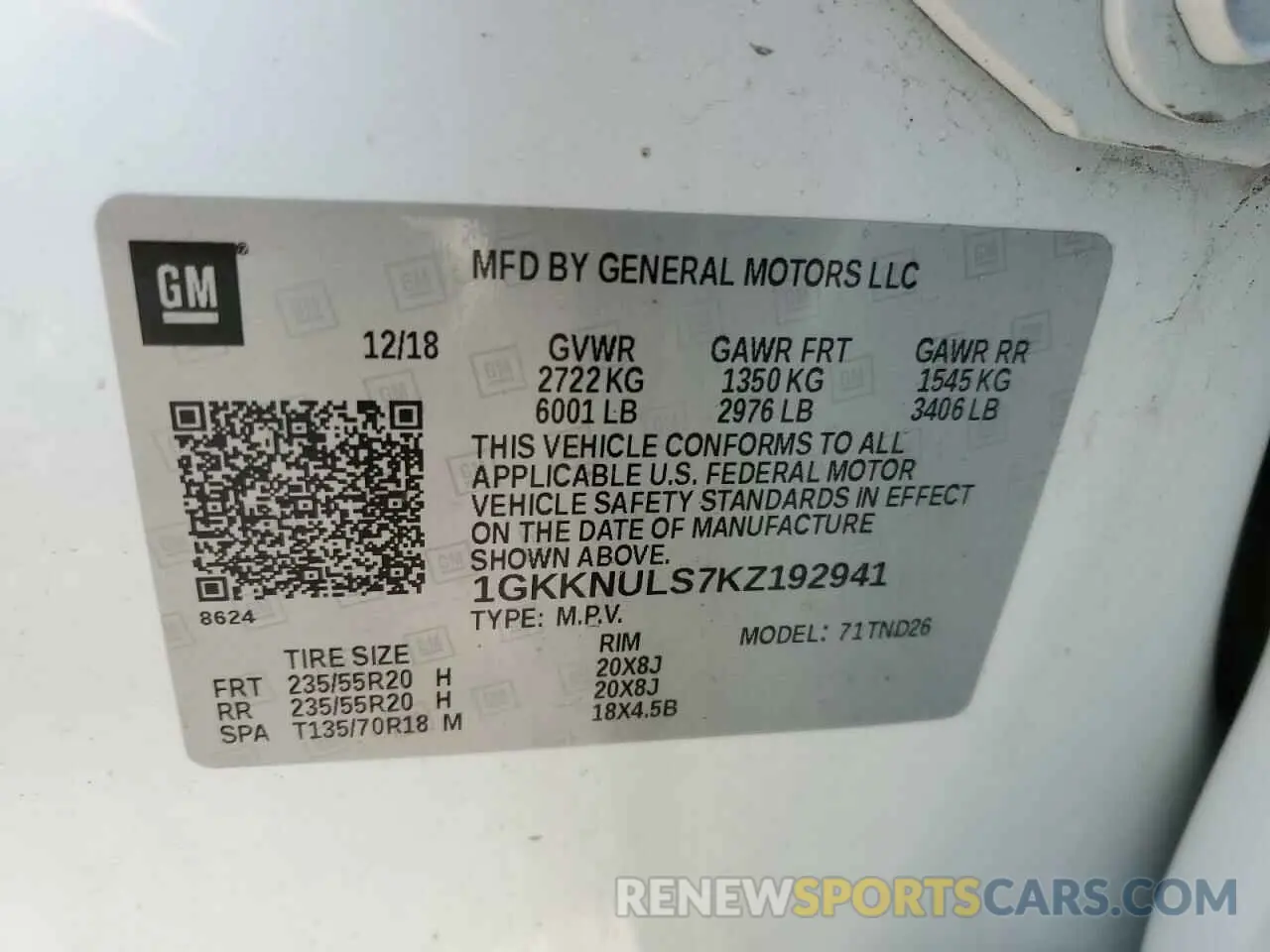 13 fotografías del automóvil dañado 1GKKNULS7KZ192941 GMC ACADIA 2019