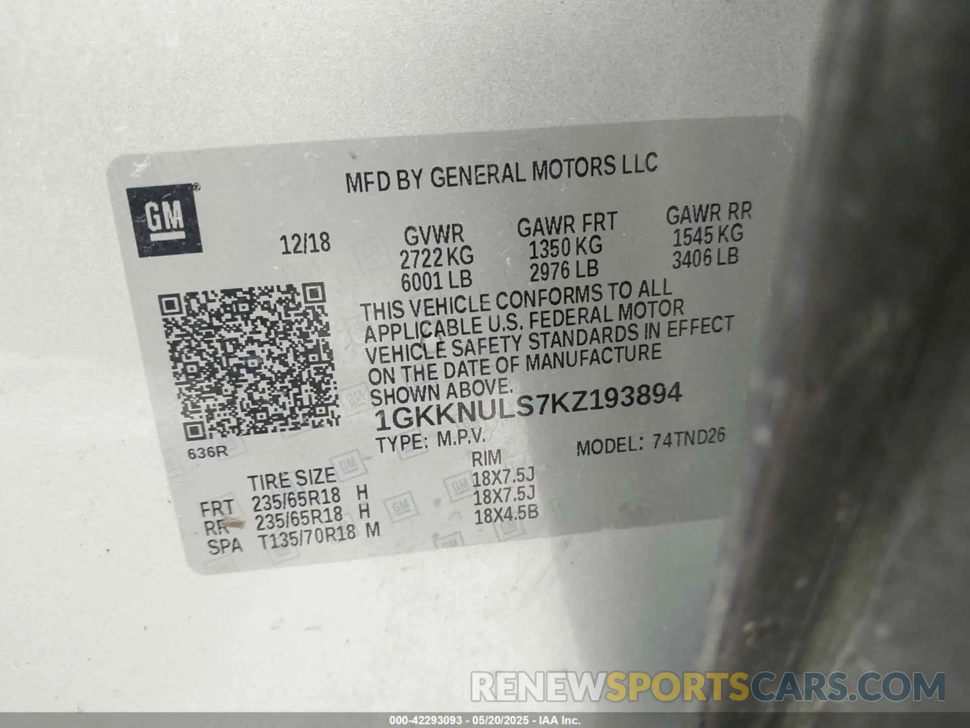 9 fotografías del automóvil dañado 1GKKNULS7KZ193894 GMC ACADIA 2019