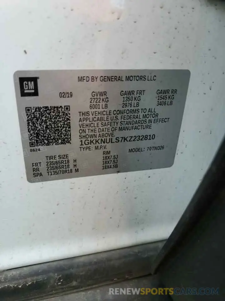 13 fotografías del automóvil dañado 1GKKNULS7KZ232810 GMC ACADIA 2019