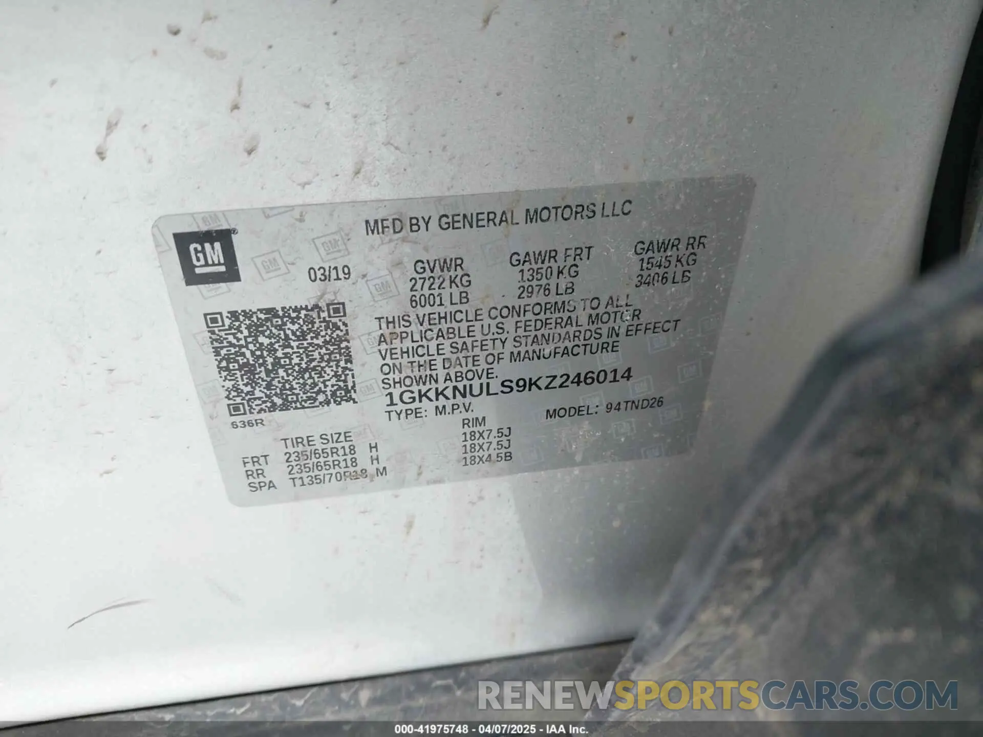 9 fotografías del automóvil dañado 1GKKNULS9KZ246014 GMC ACADIA 2019