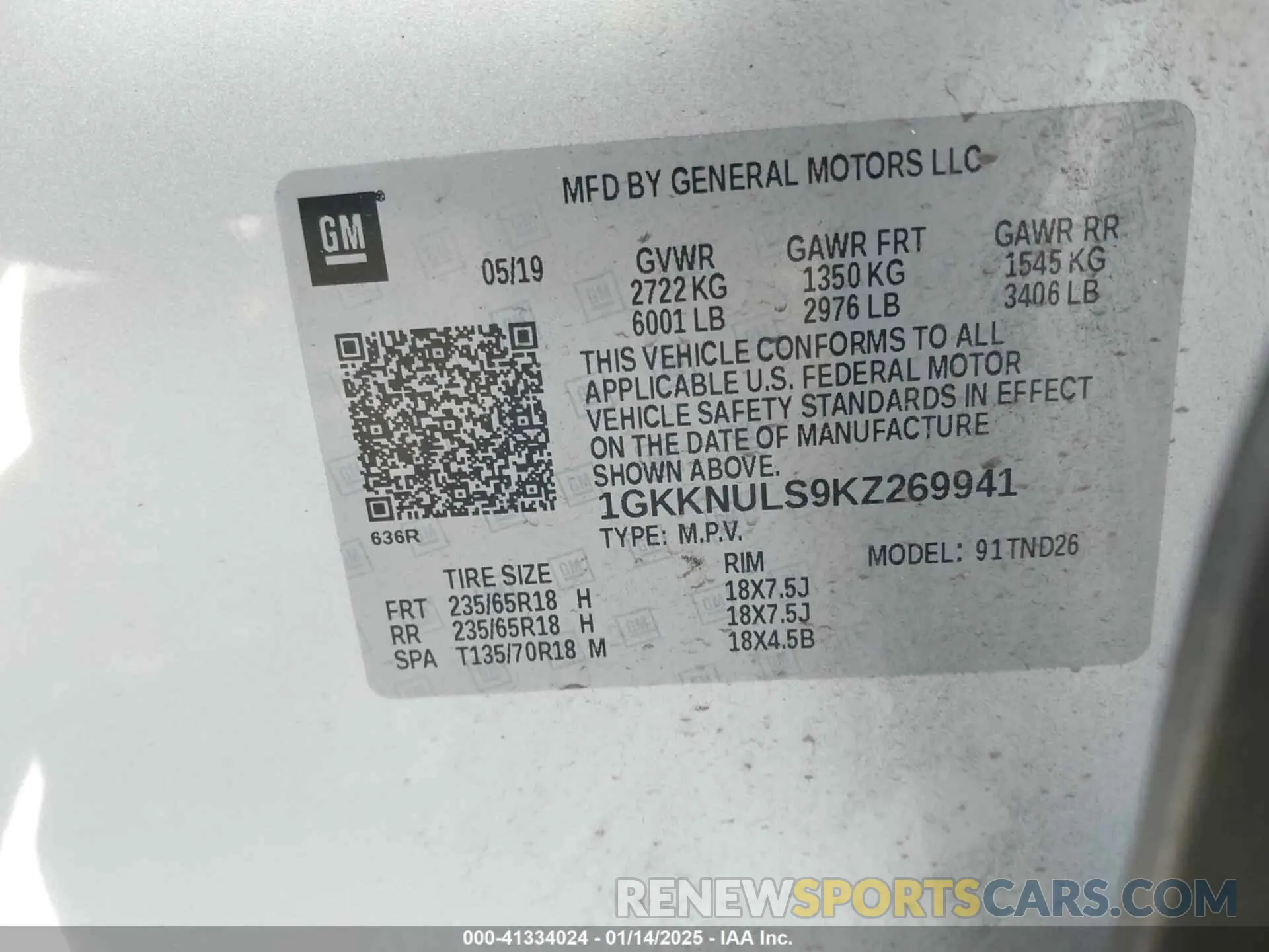 9 fotografías del automóvil dañado 1GKKNULS9KZ269941 GMC ACADIA 2019