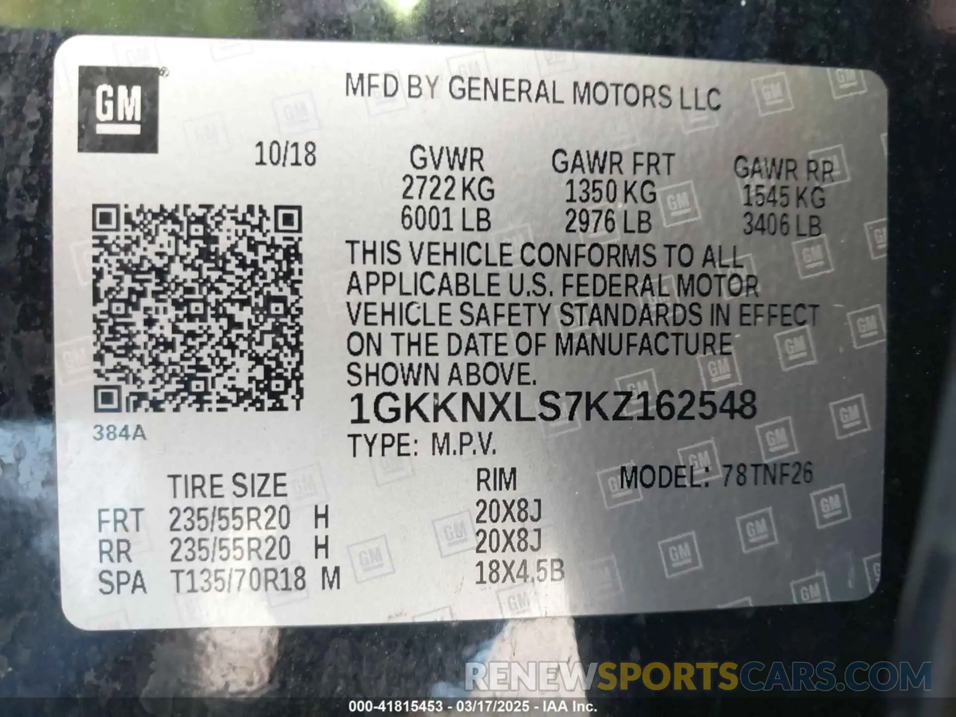 9 fotografías del automóvil dañado 1GKKNXLS7KZ162548 GMC ACADIA 2019