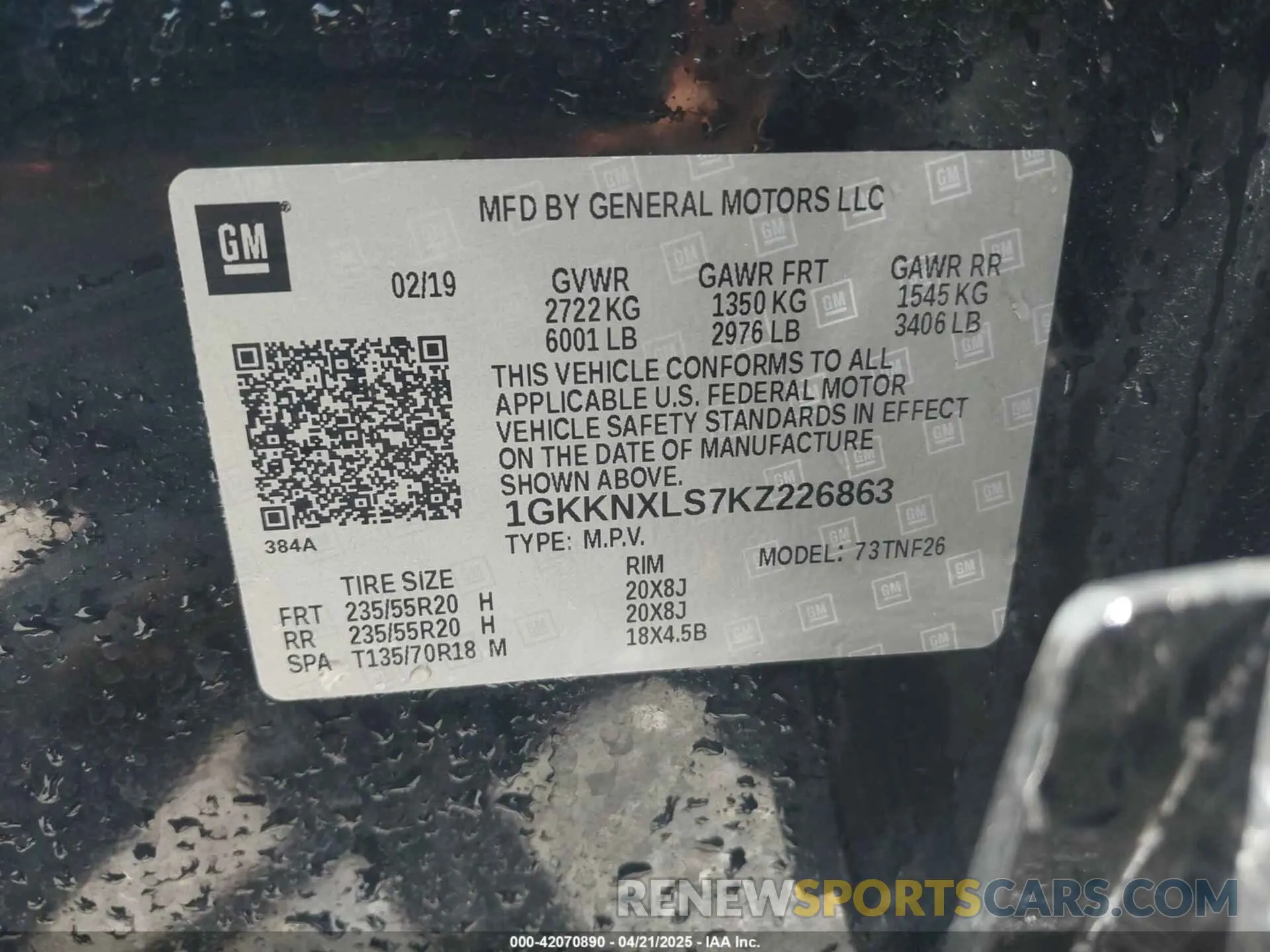 9 fotografías del automóvil dañado 1GKKNXLS7KZ226863 GMC ACADIA 2019