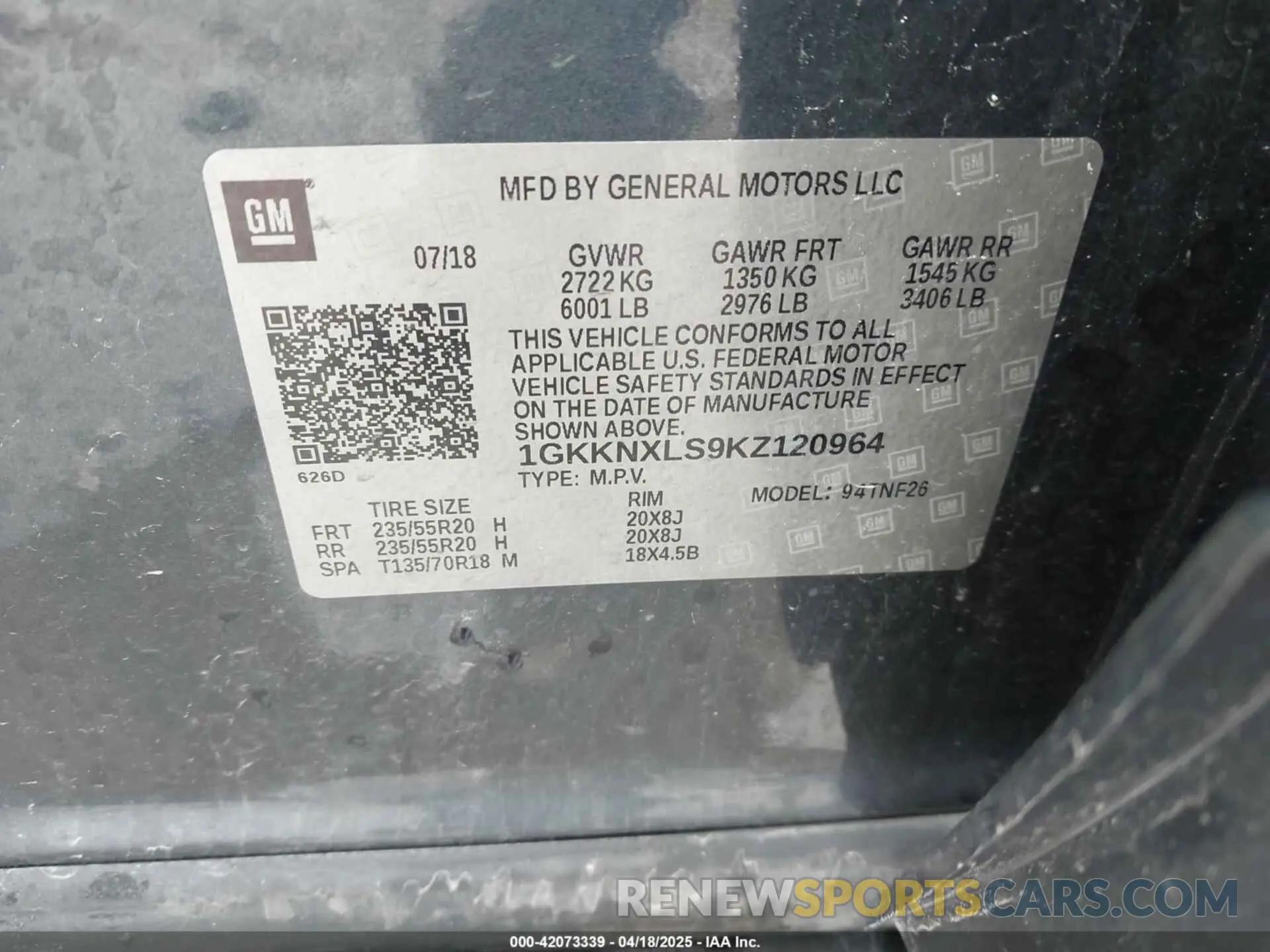 9 fotografías del automóvil dañado 1GKKNXLS9KZ120964 GMC ACADIA 2019