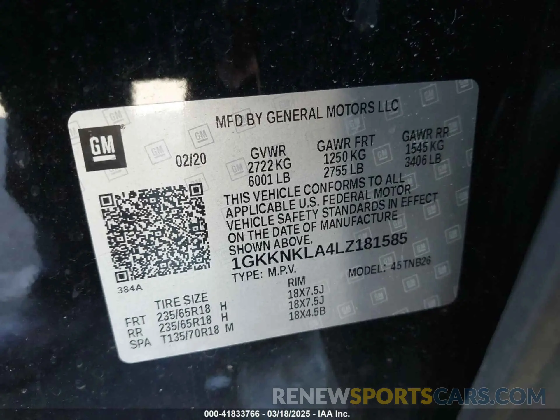 9 fotografías del automóvil dañado 1GKKNKLA4LZ181585 GMC ACADIA 2020