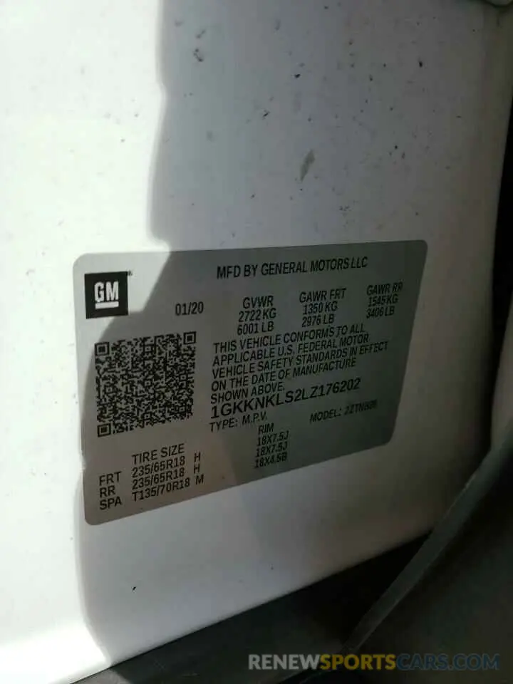 12 fotografías del automóvil dañado 1GKKNKLS2LZ176202 GMC ACADIA 2020