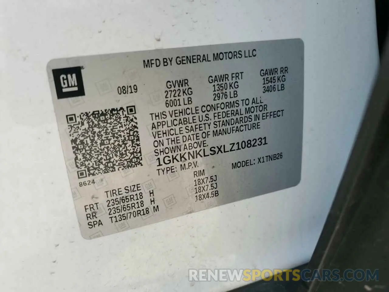14 fotografías del automóvil dañado 1GKKNKLSXLZ108231 GMC ACADIA 2020