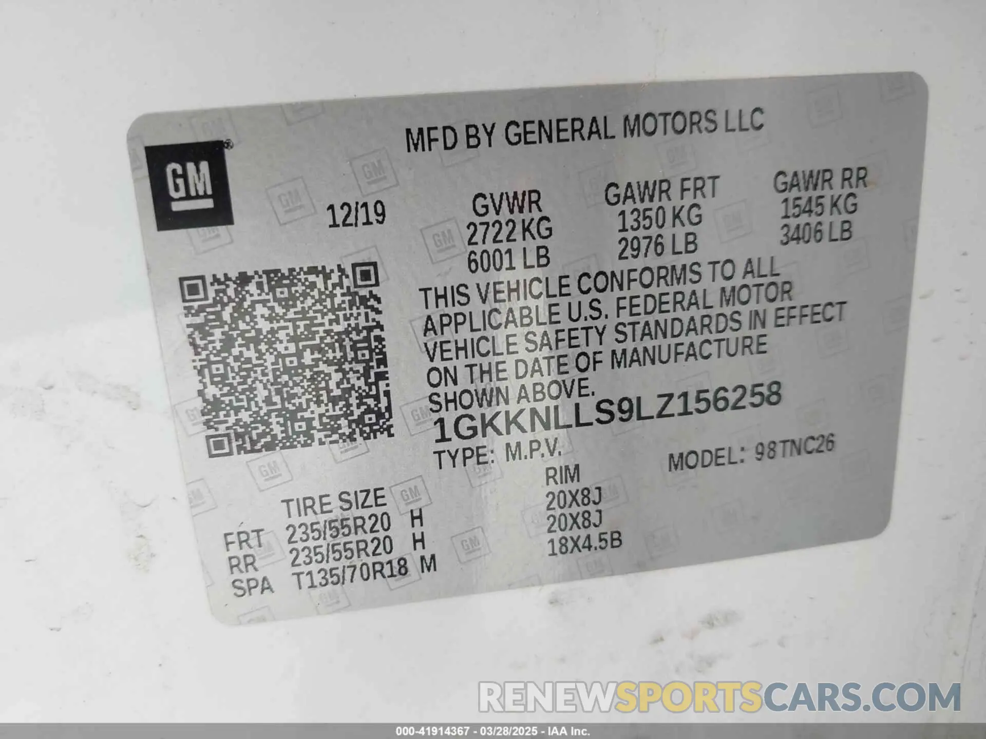 9 fotografías del automóvil dañado 1GKKNLLS9LZ156258 GMC ACADIA 2020