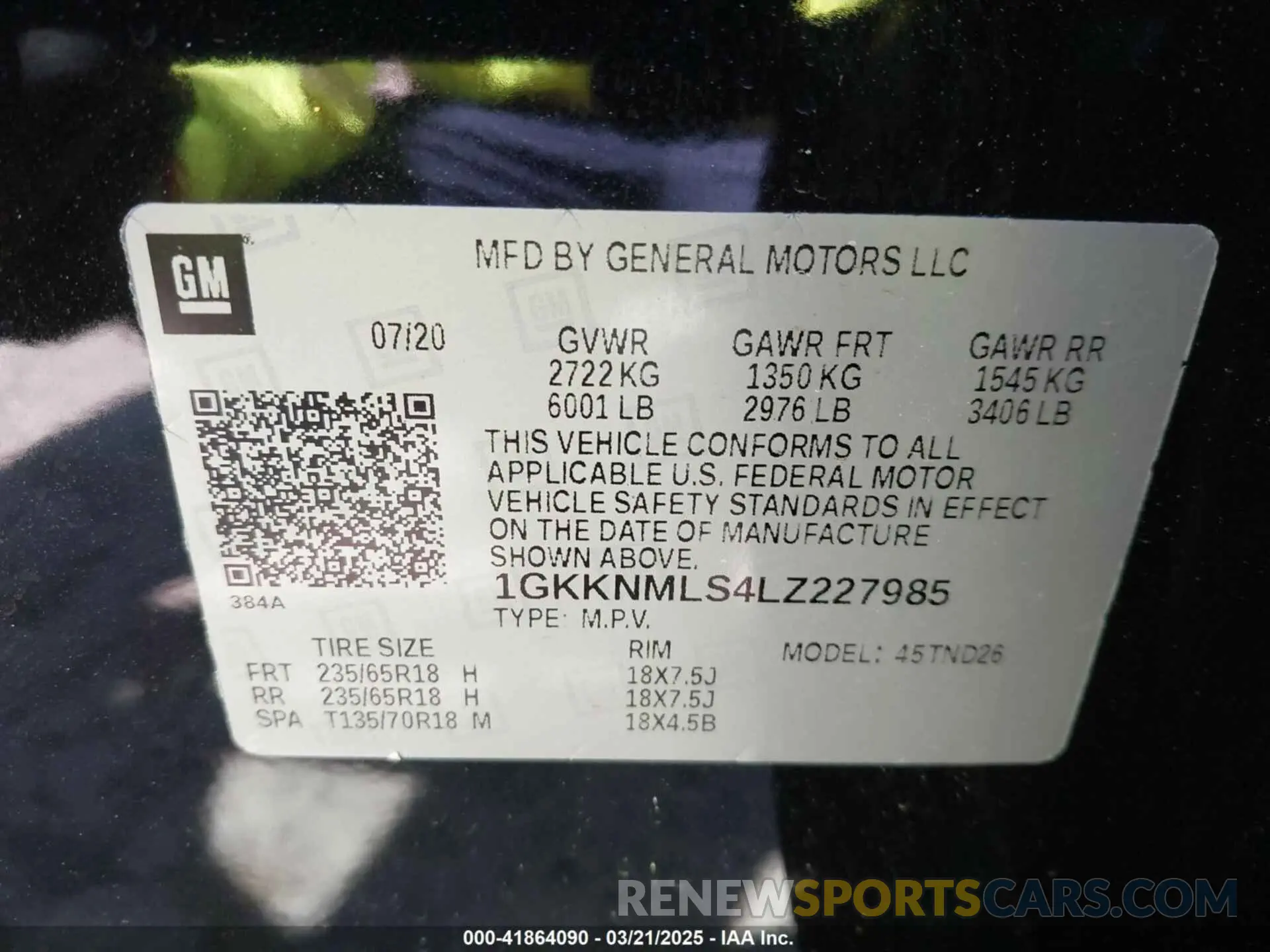 9 fotografías del automóvil dañado 1GKKNMLS4LZ227985 GMC ACADIA 2020