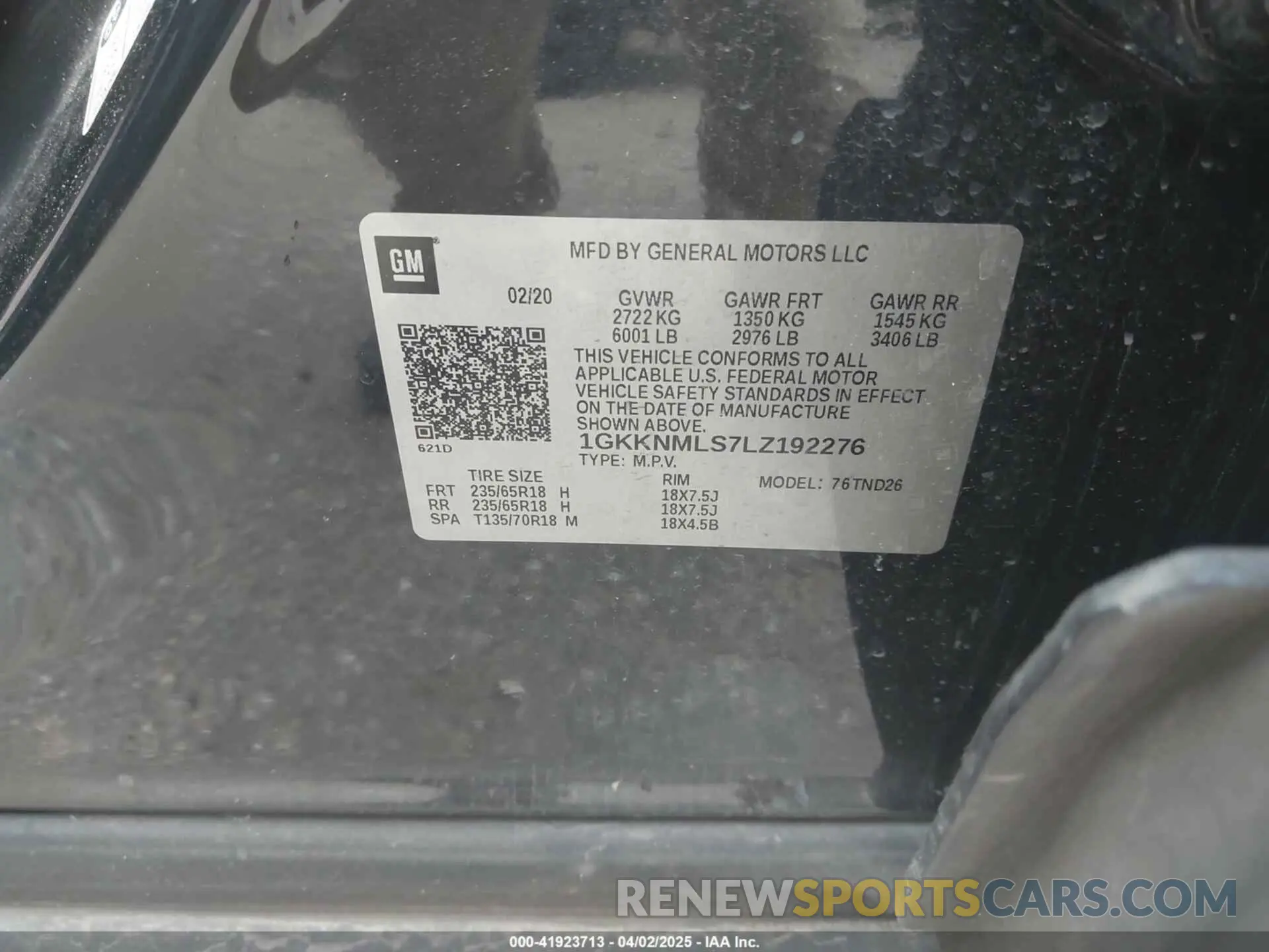 9 fotografías del automóvil dañado 1GKKNMLS7LZ192276 GMC ACADIA 2020