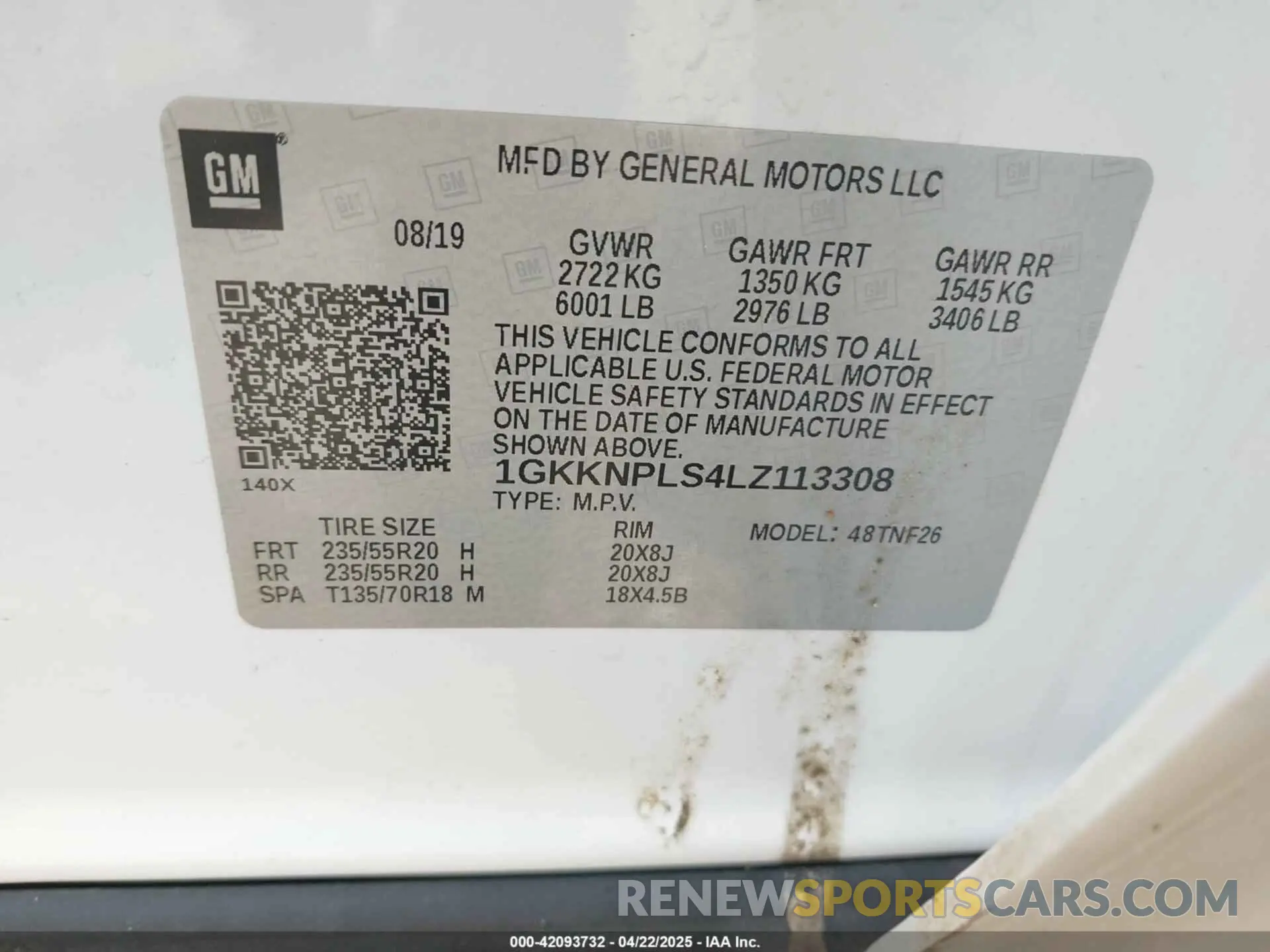 9 fotografías del automóvil dañado 1GKKNPLS4LZ113308 GMC ACADIA 2020