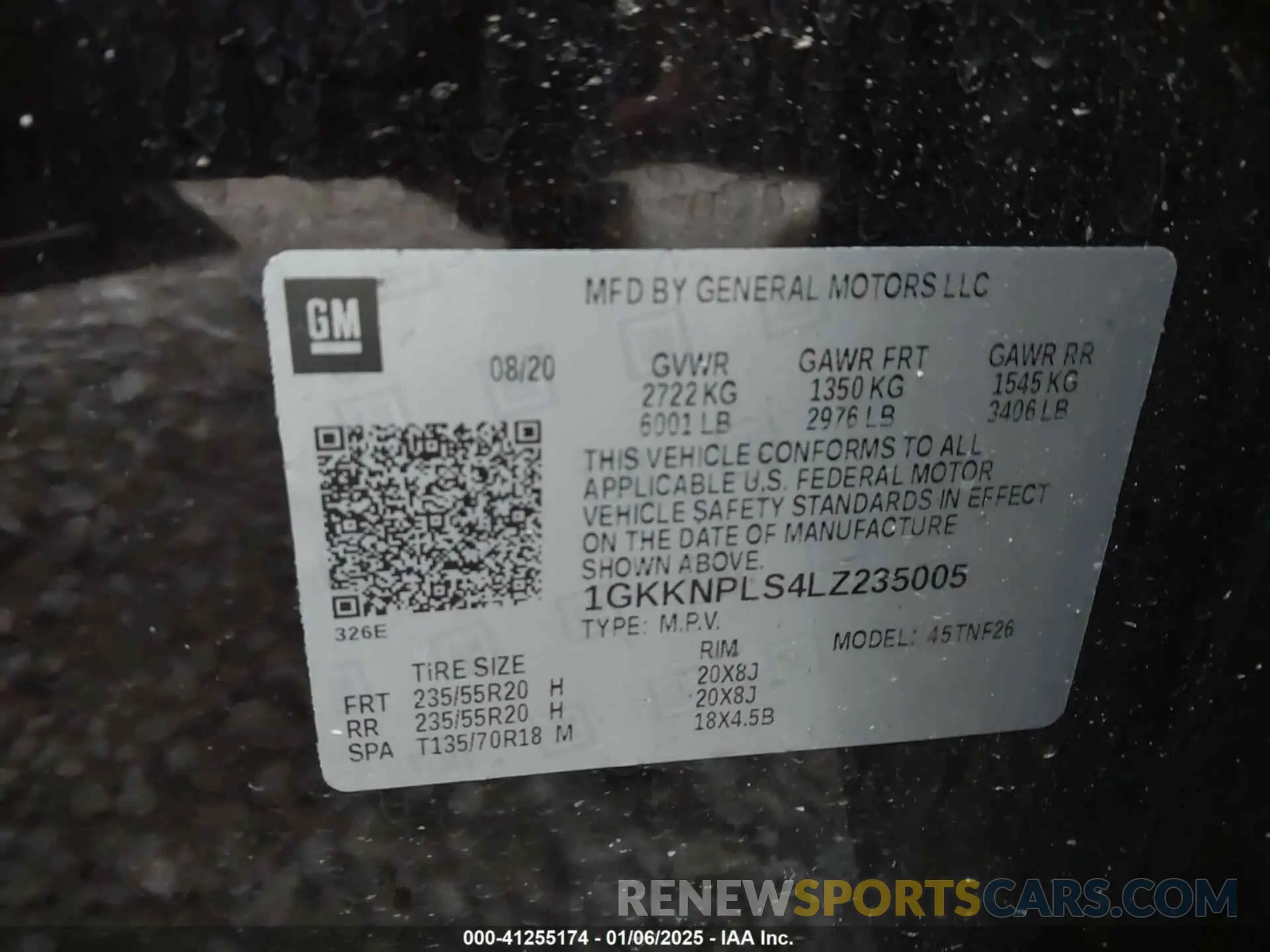 9 fotografías del automóvil dañado 1GKKNPLS4LZ235005 GMC ACADIA 2020