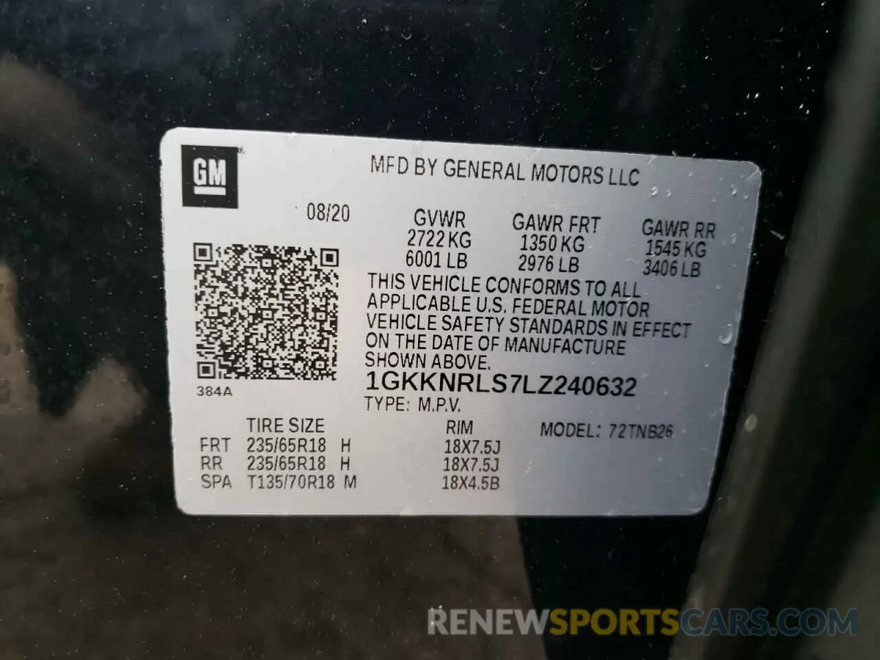 13 fotografías del automóvil dañado 1GKKNRLS7LZ240632 GMC ACADIA 2020