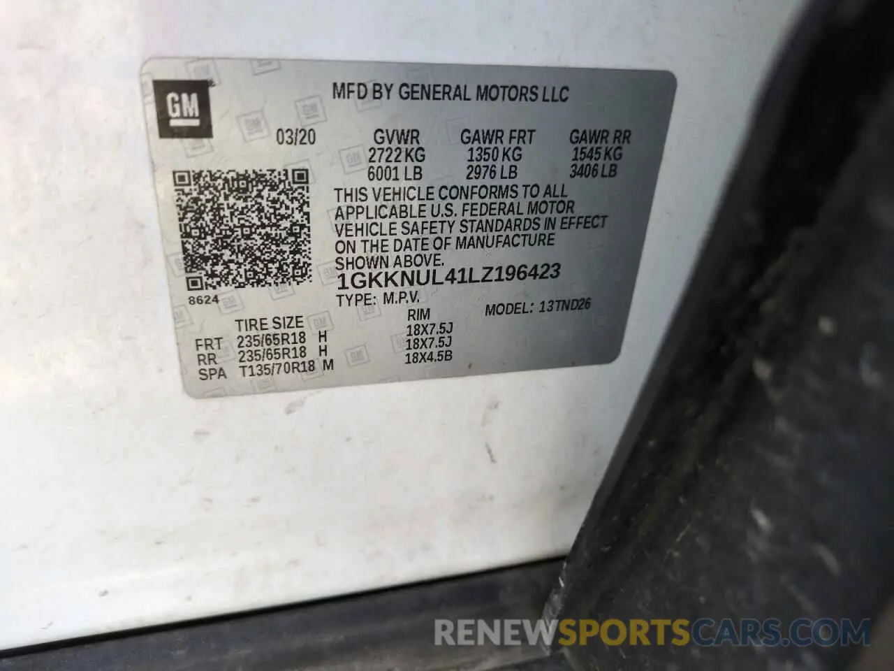 12 fotografías del automóvil dañado 1GKKNUL41LZ196423 GMC ACADIA 2020