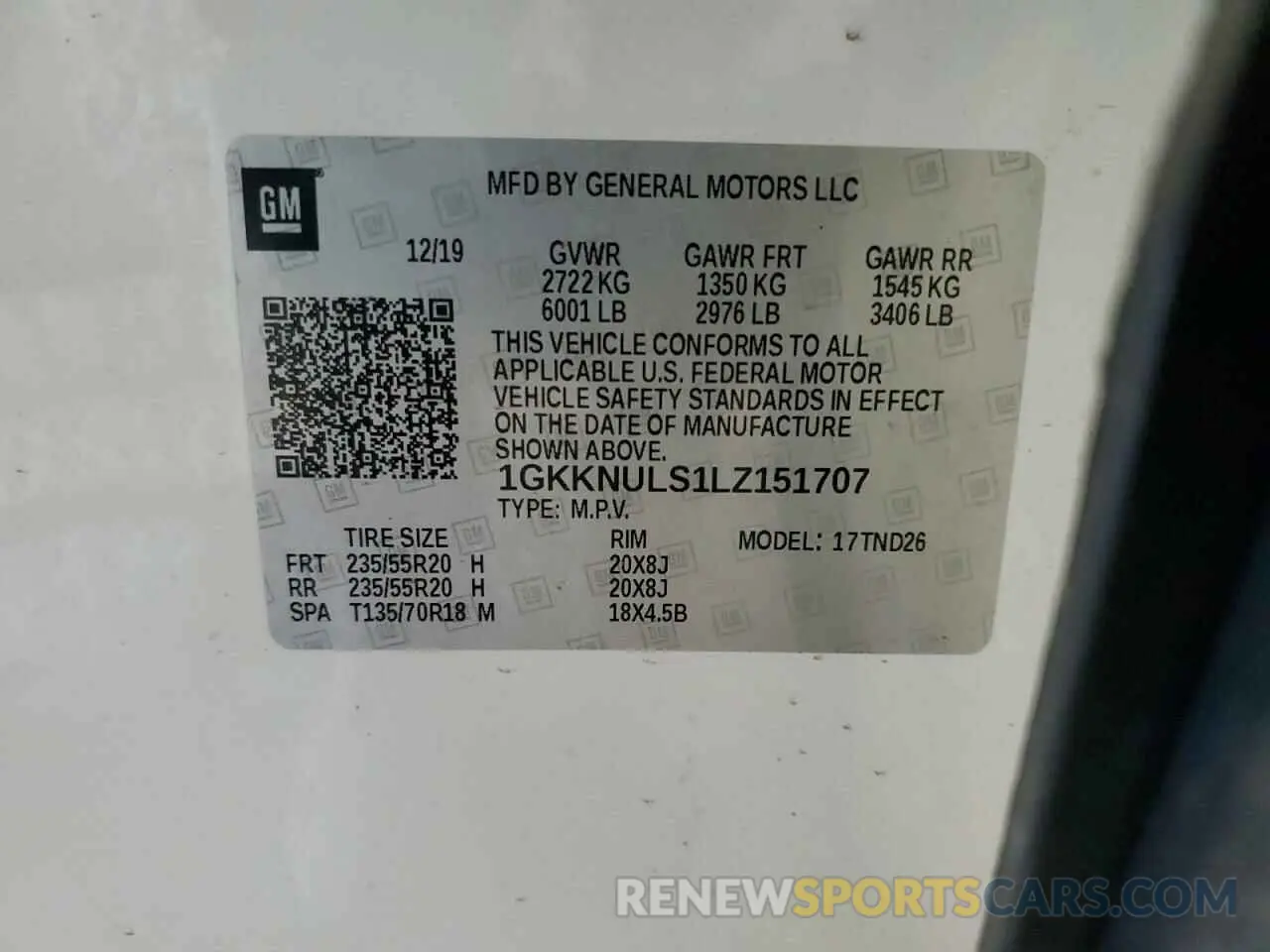 15 fotografías del automóvil dañado 1GKKNULS1LZ151707 GMC ACADIA 2020